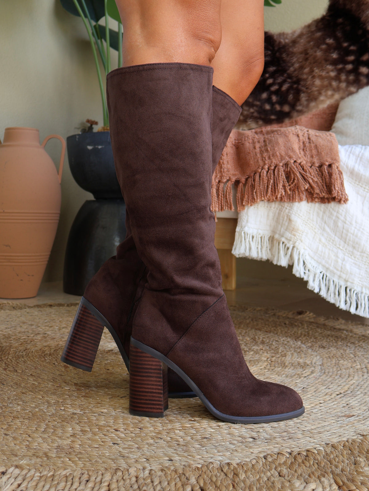 Shiloh Knee High Suede Boots Coffee