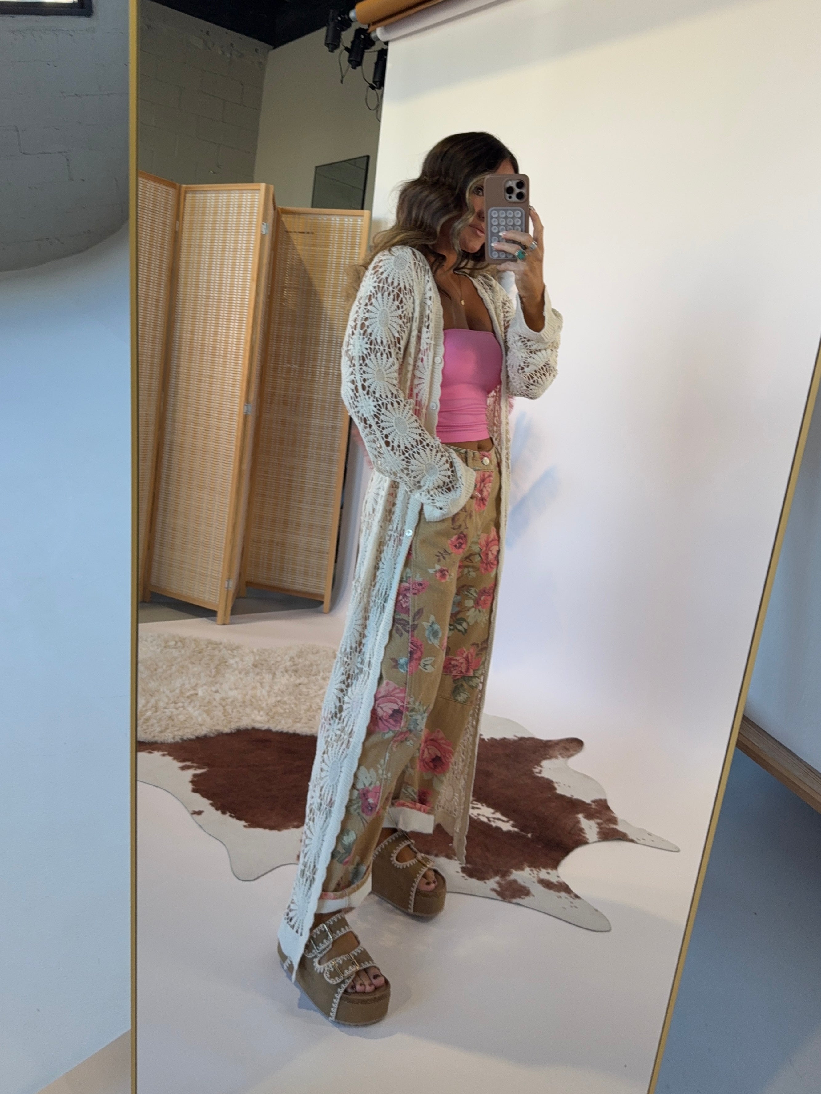 Remi Floral Crochet Cardigan Natural