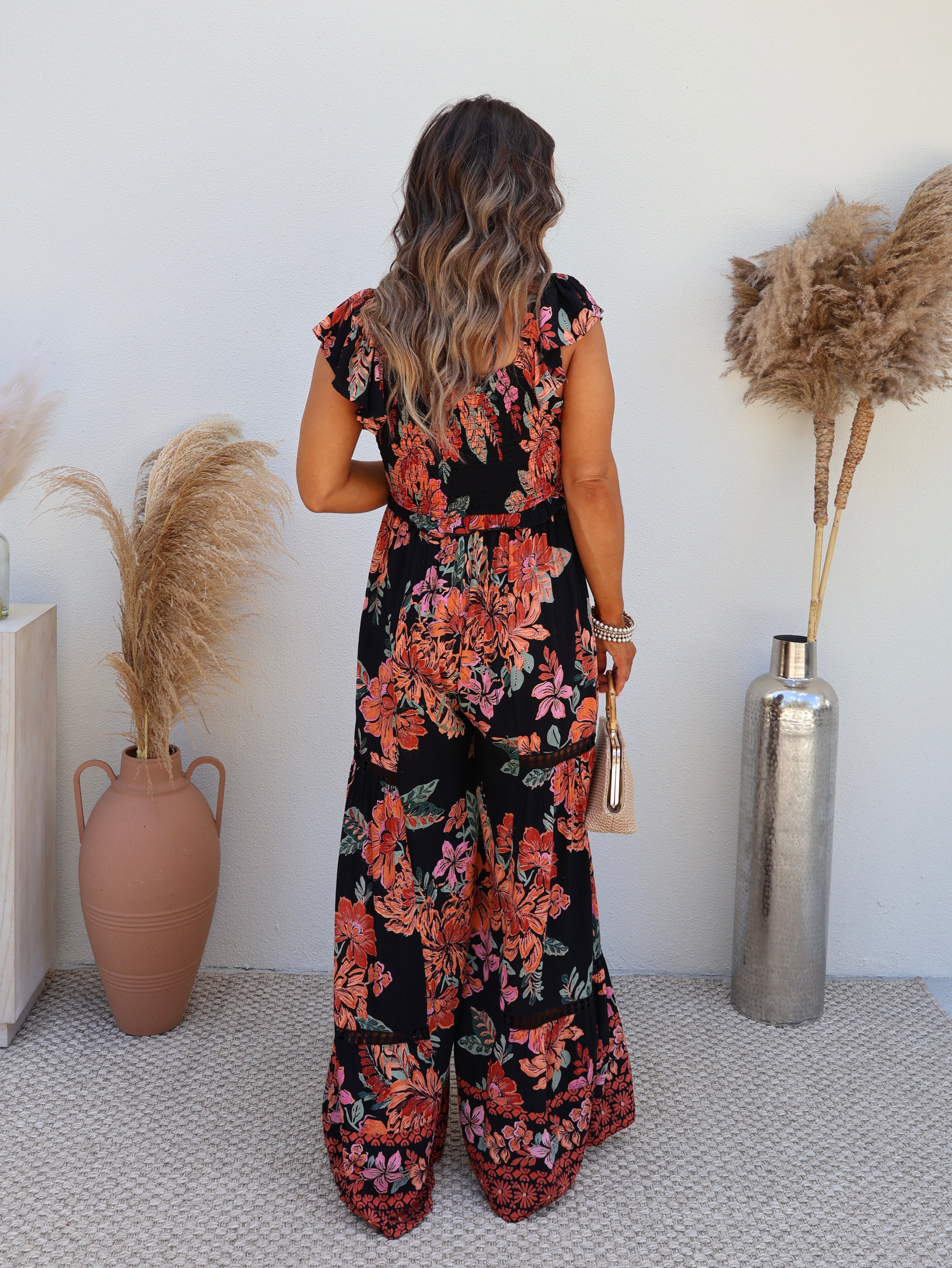 Chasing Summer Floral Jumpsuit Black (Pre-Order)