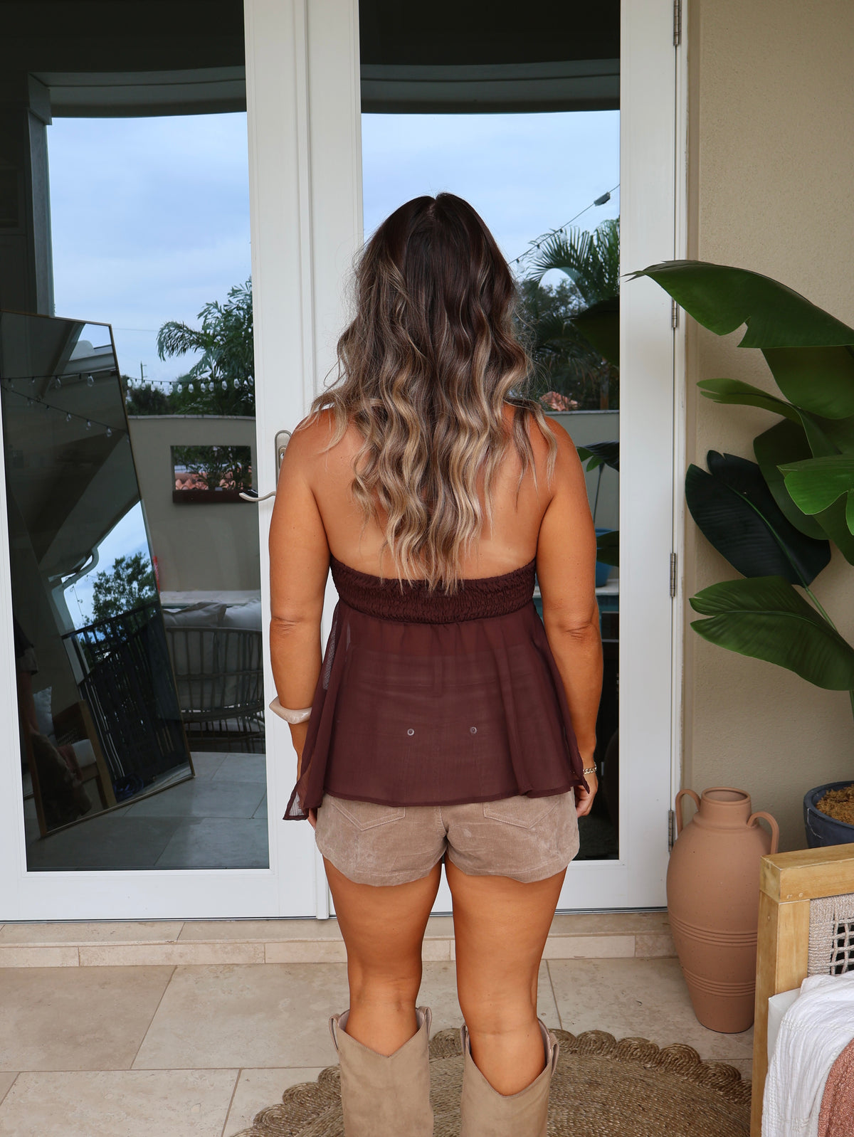 Mocha Moon Chiffon Halter Top Chocolate