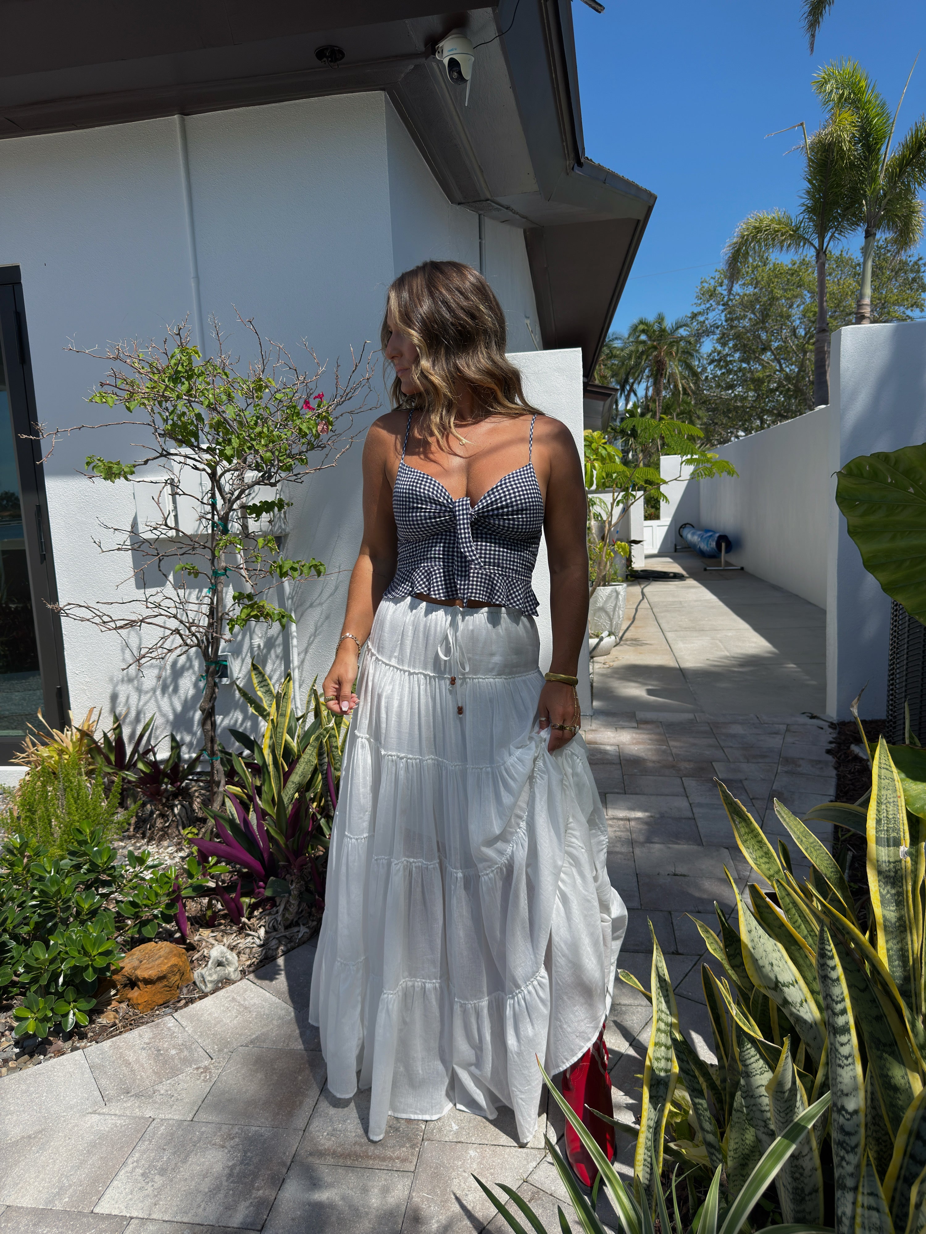Land that I Love Tiered Maxi Skirt Off White