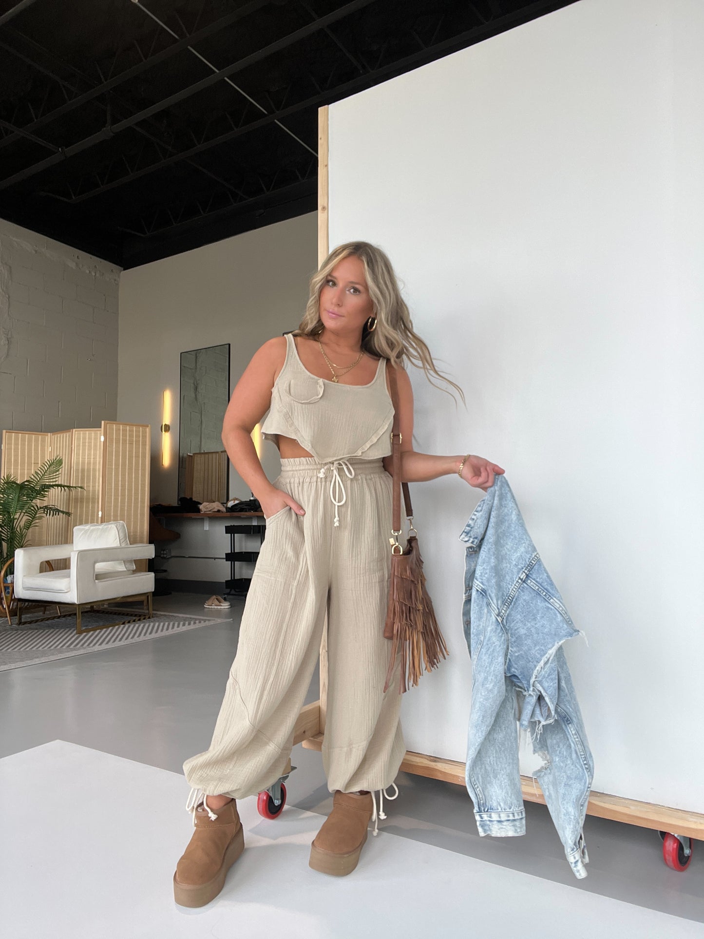 Taupe Never Ever Boho Gauze Set