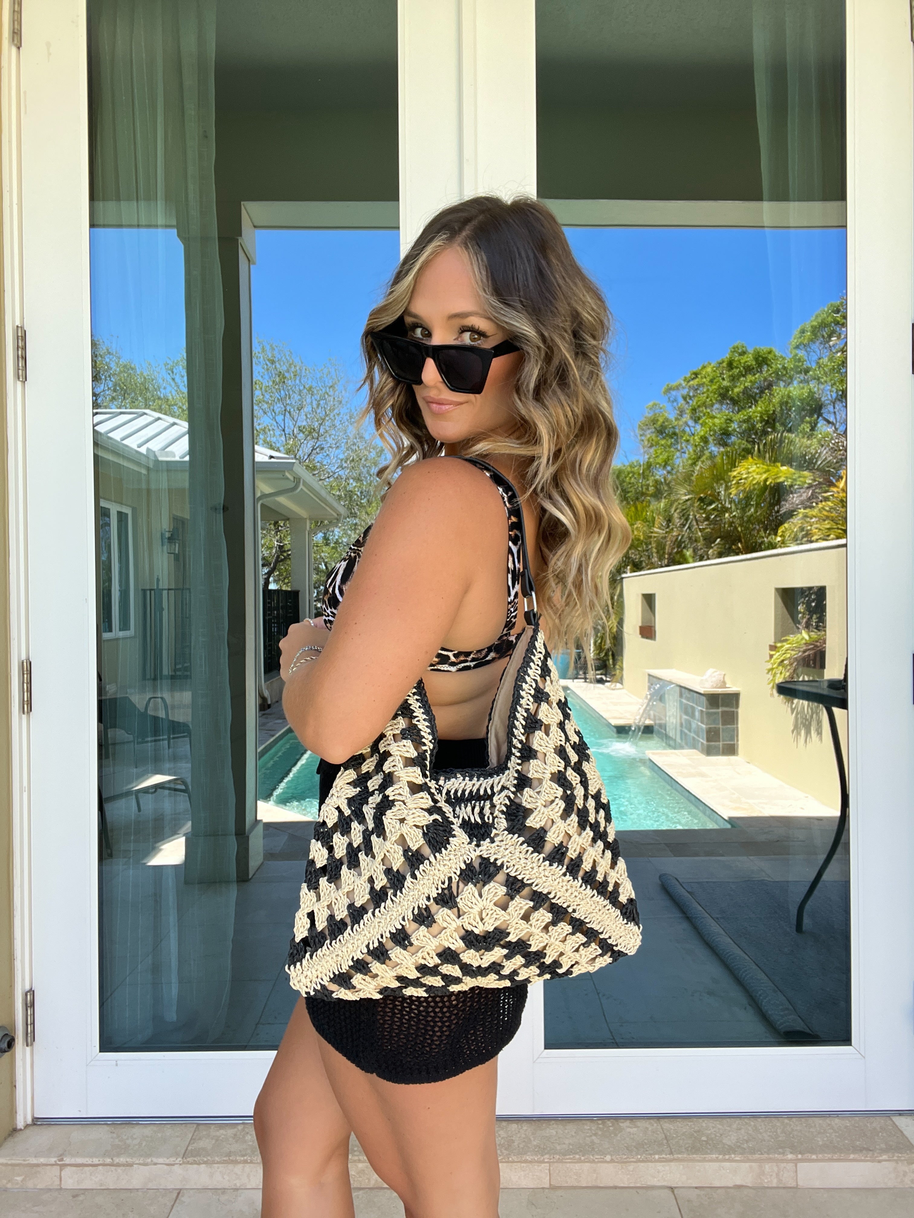 Bali Woven Patterned Tote Black