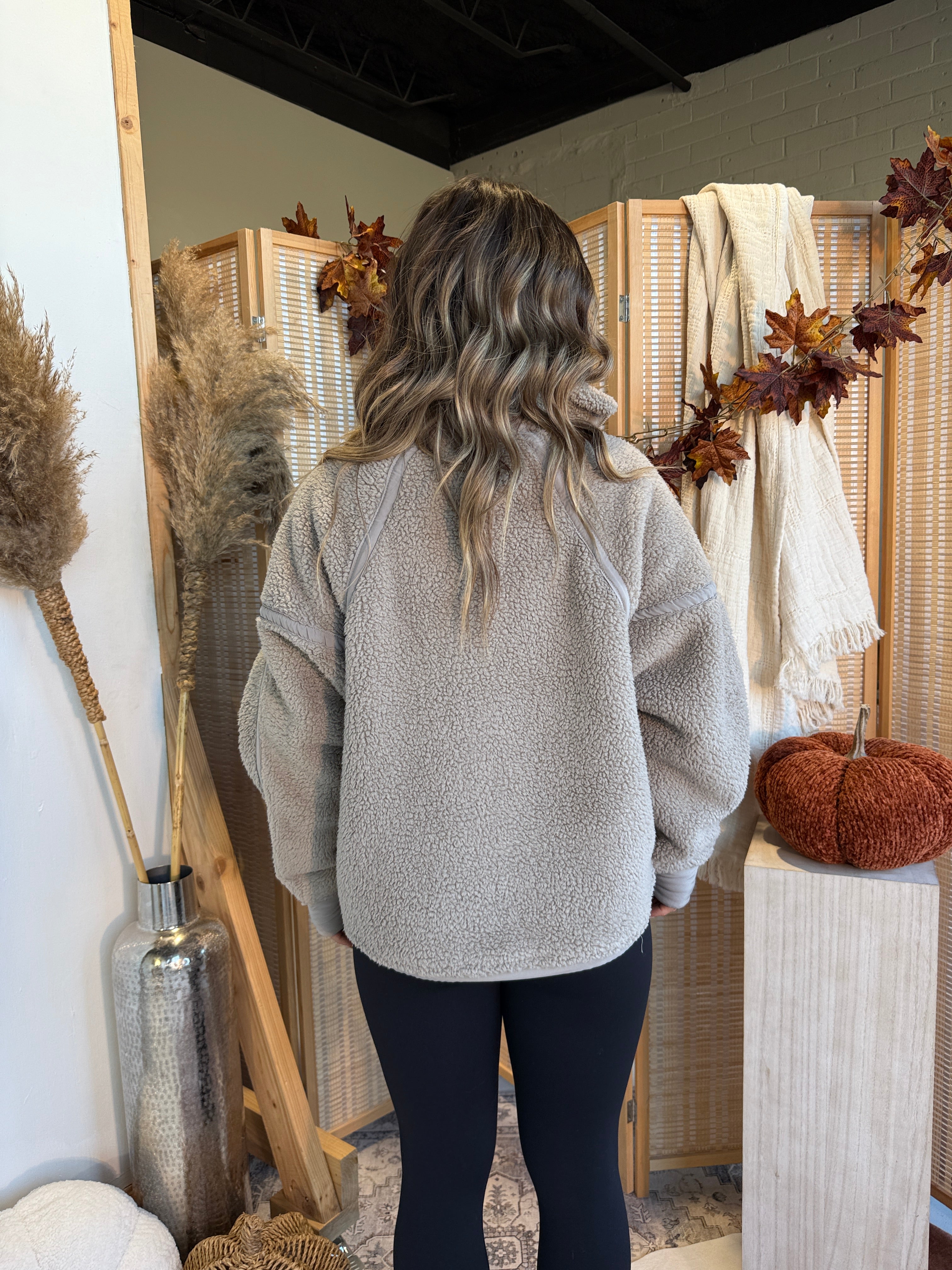 Cozy Cabin Sherpa Pullover Stone Taupe