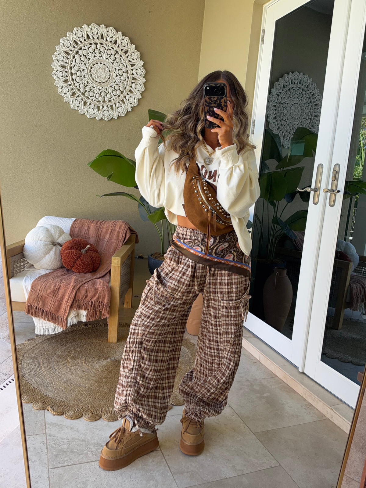 French Toffee Plaid Joggers Mocha