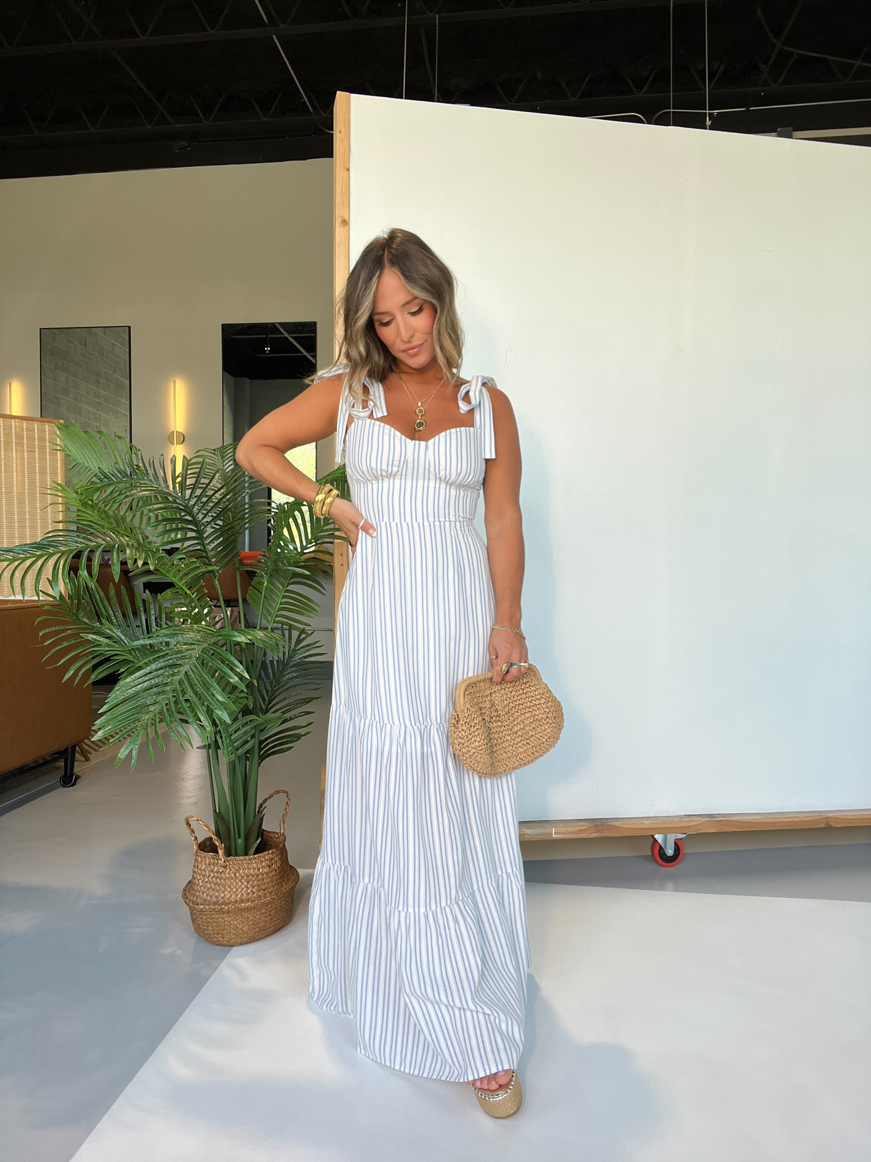 Midday Daze Striped Maxi Dress White/Blue