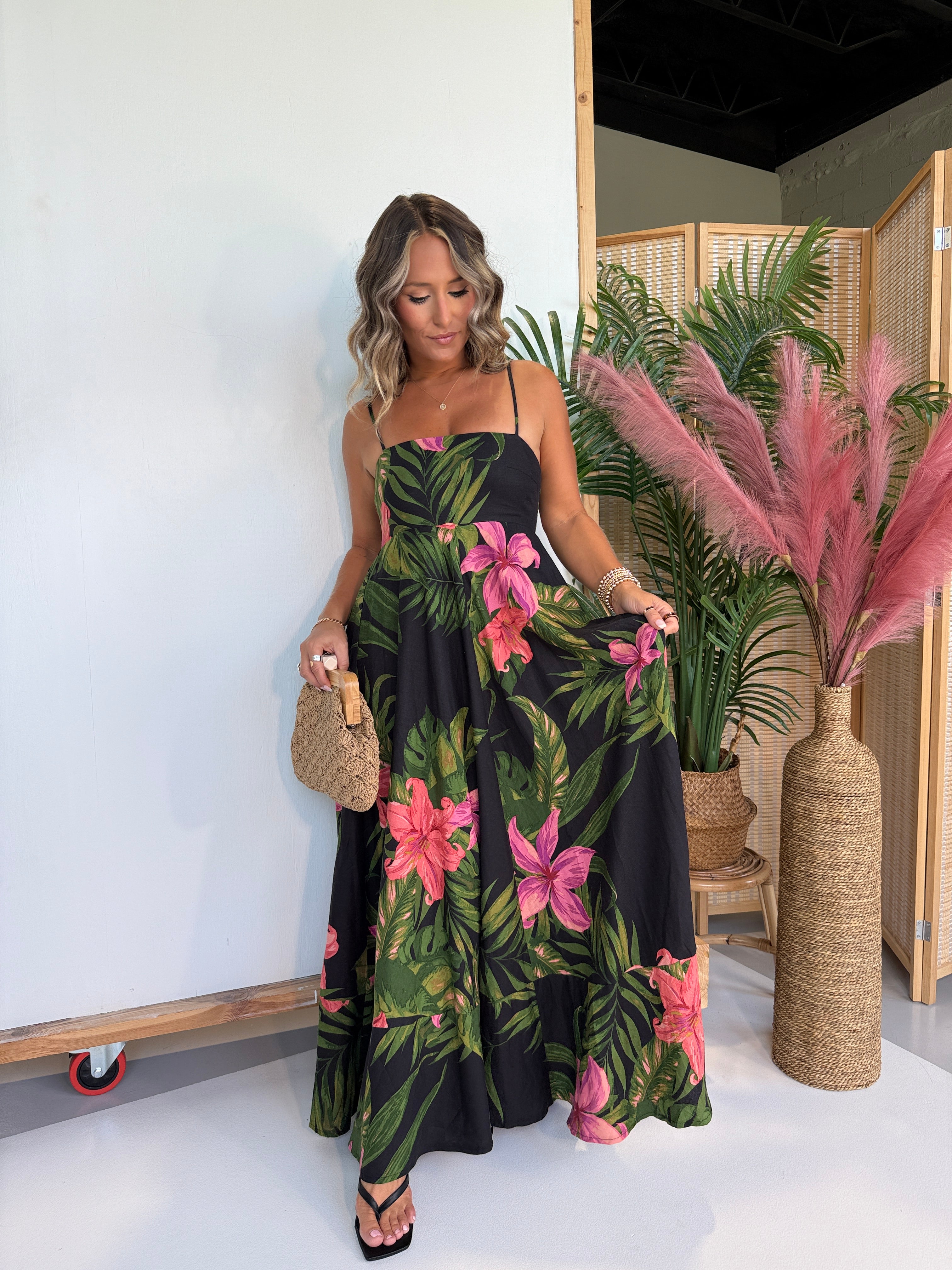Rainforest Floral Maxi Dress Black Multi