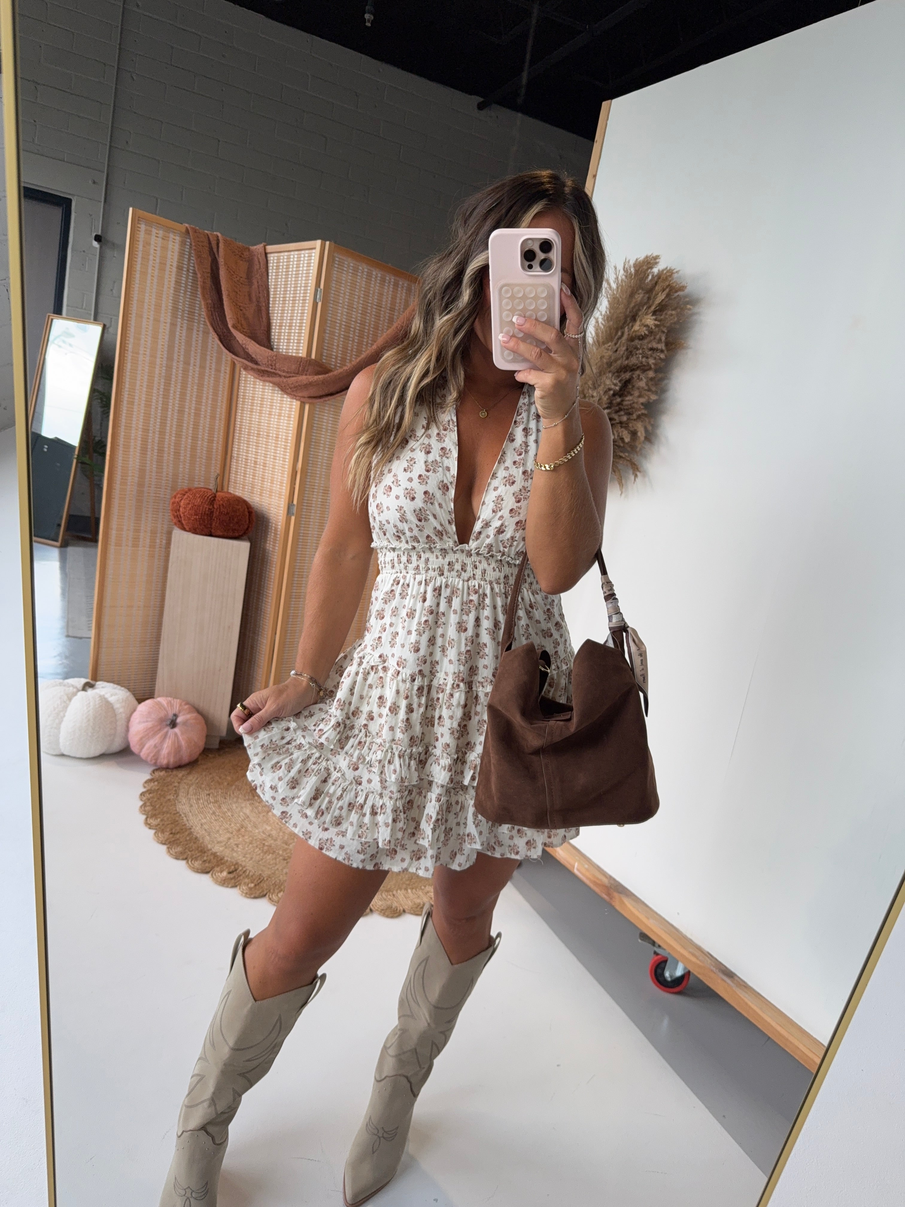Harvest Moon Halter Dress Brown Multi