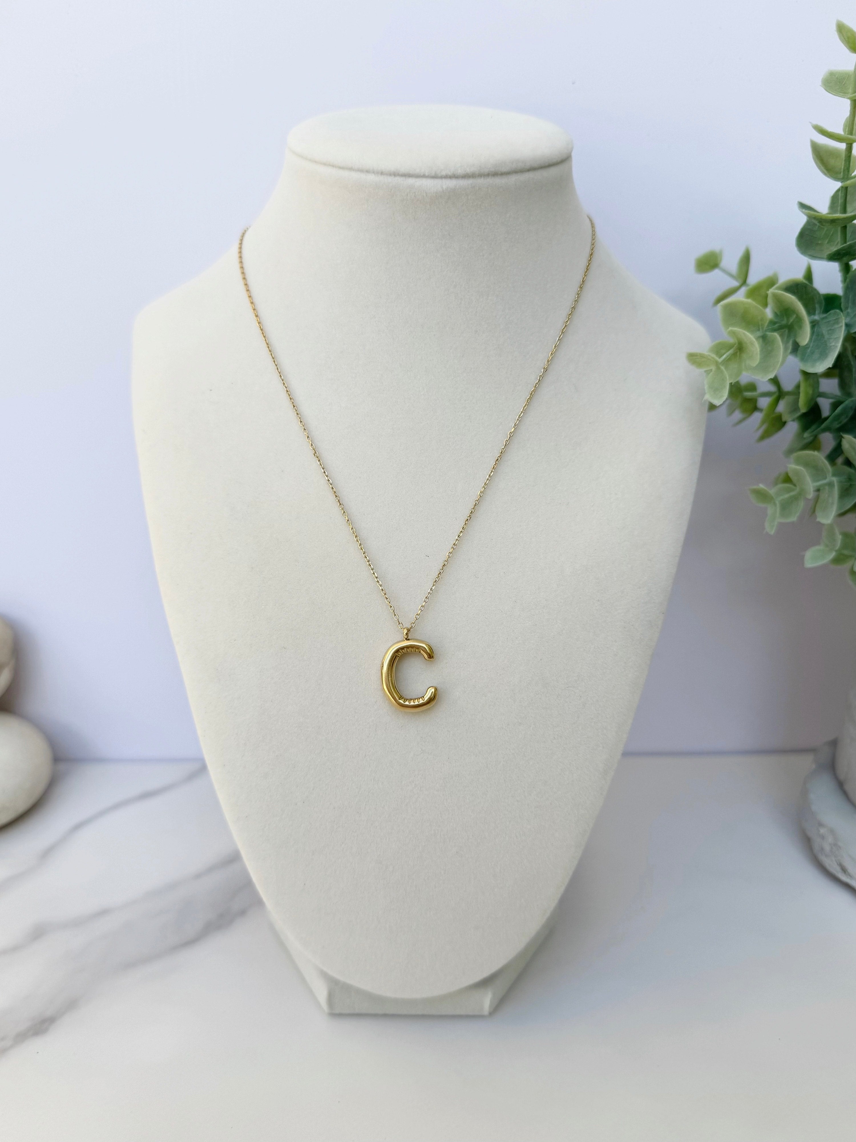 Letter "C" Bubble Initial Necklace Gold