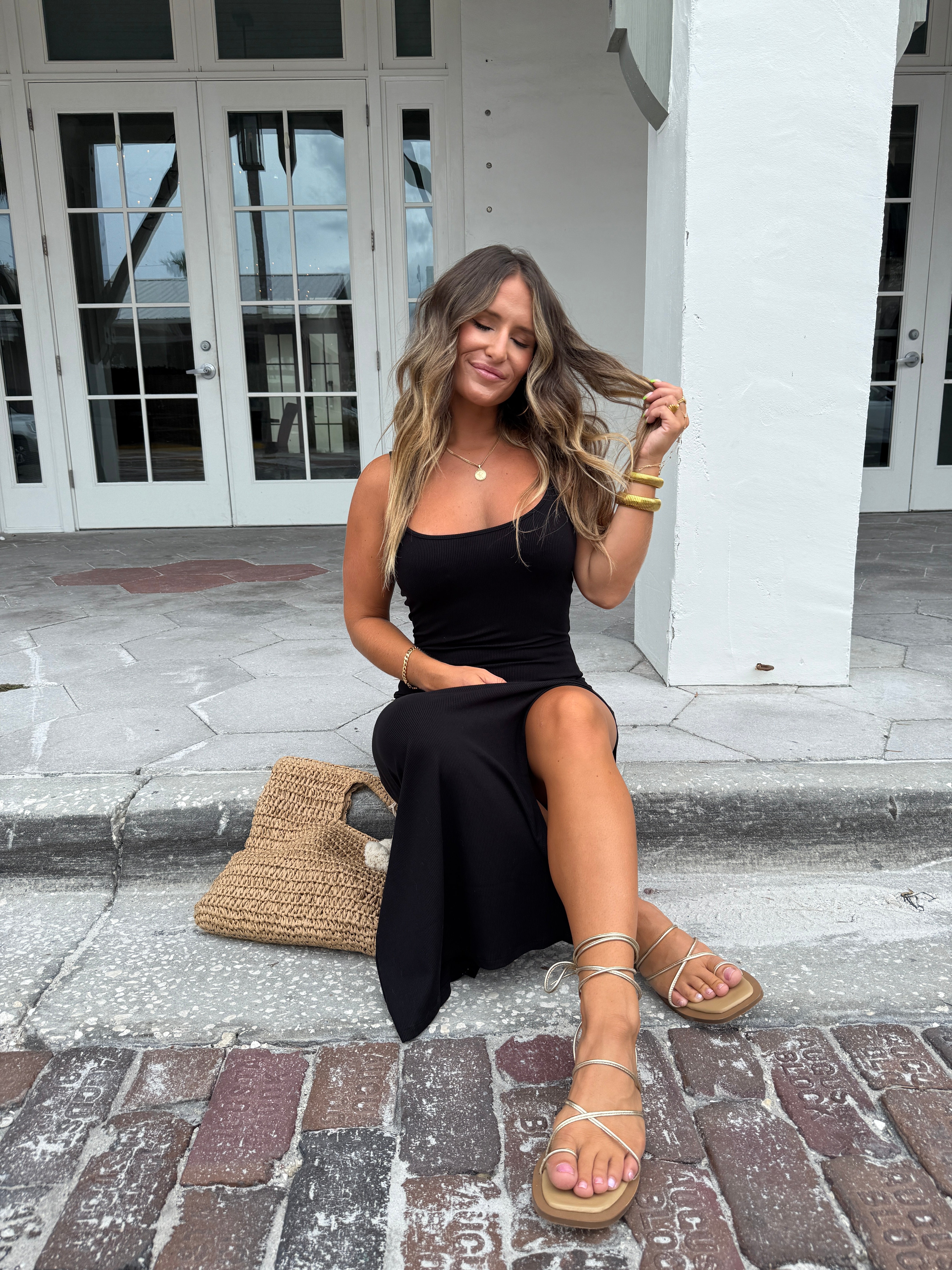 Weekend Plans Fitted Maxi Dress Black