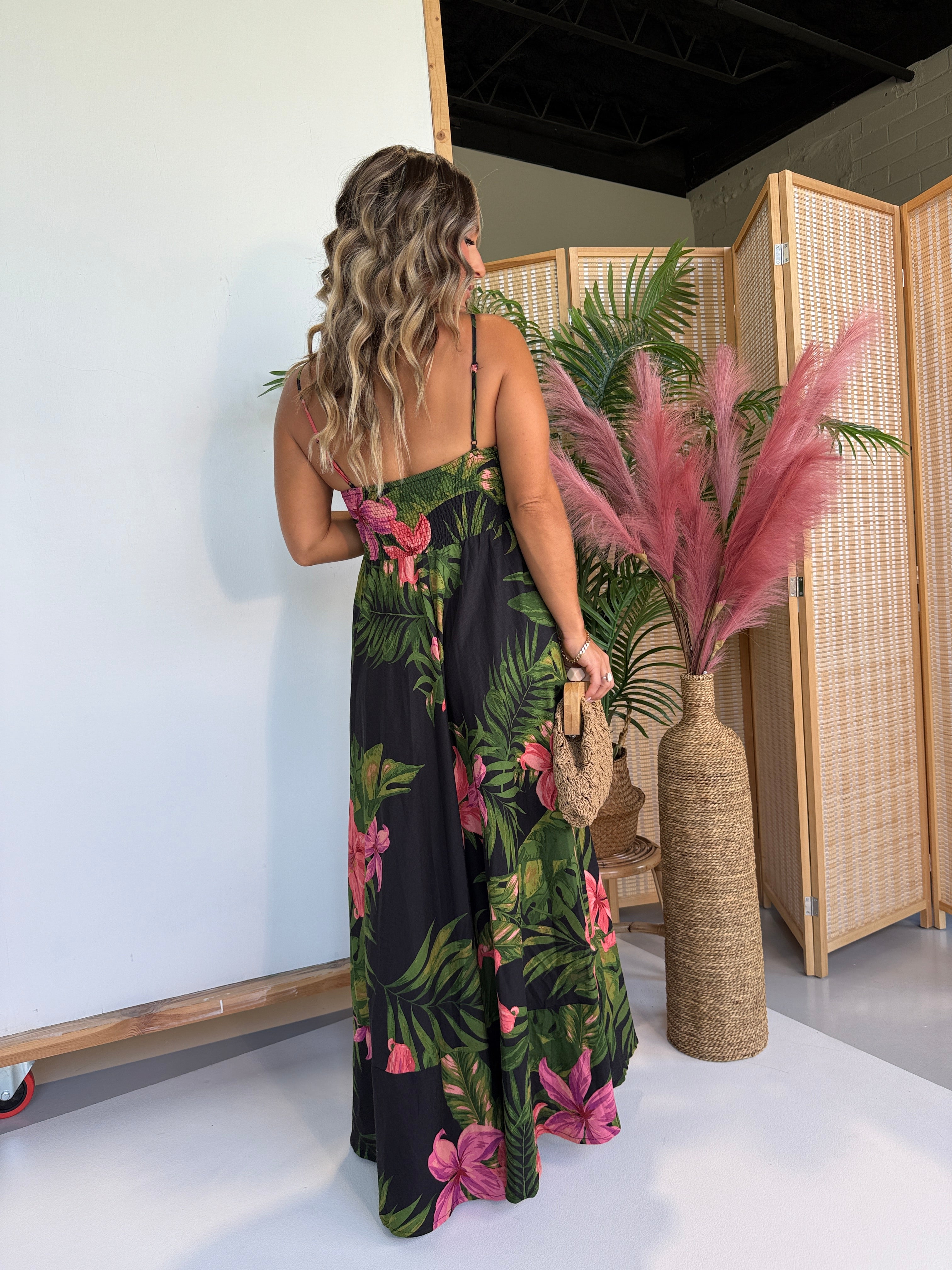 Rainforest Floral Maxi Dress Black Multi