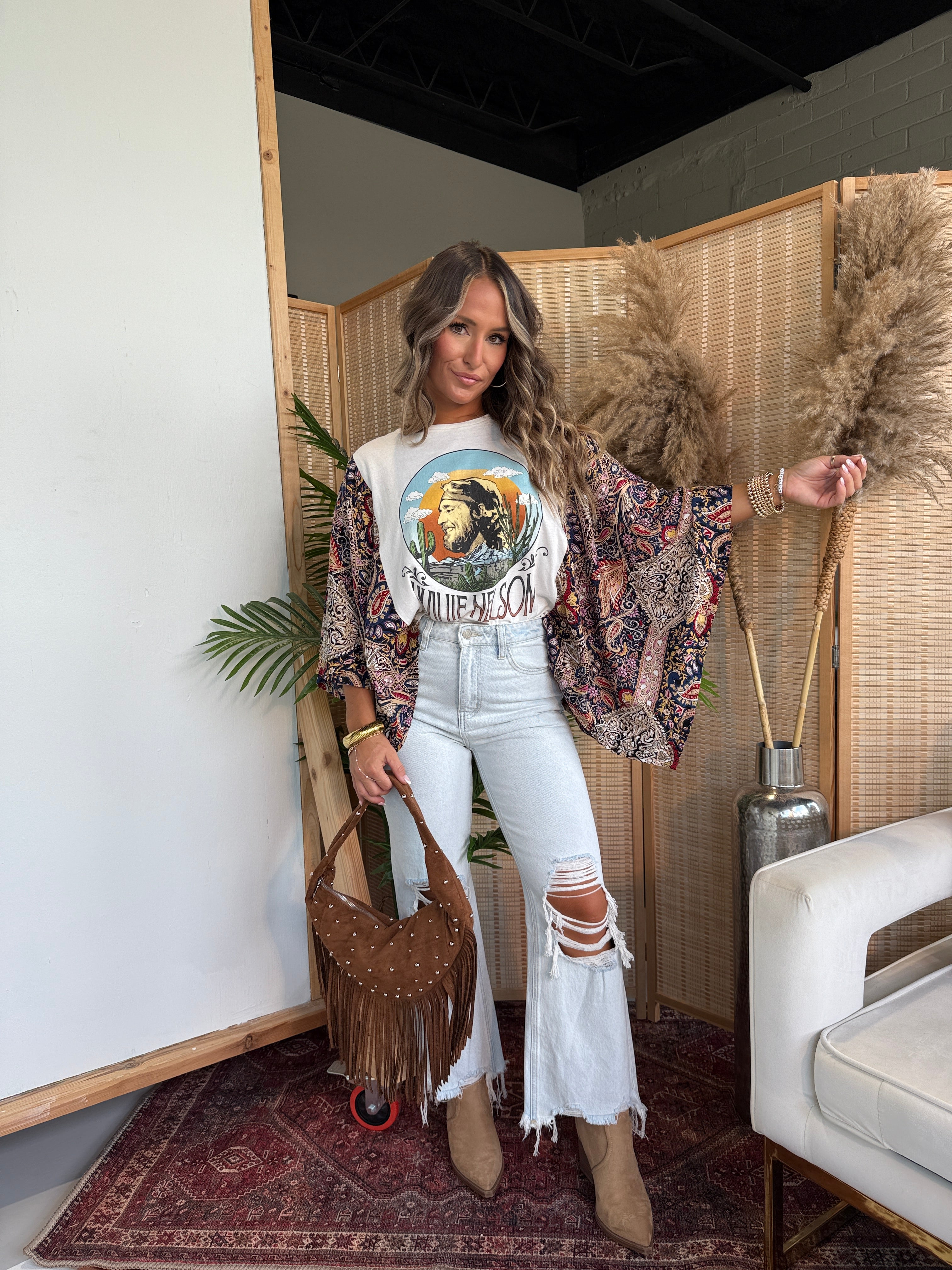 Willie Nelson Mix & Match Tee Cream Floral
