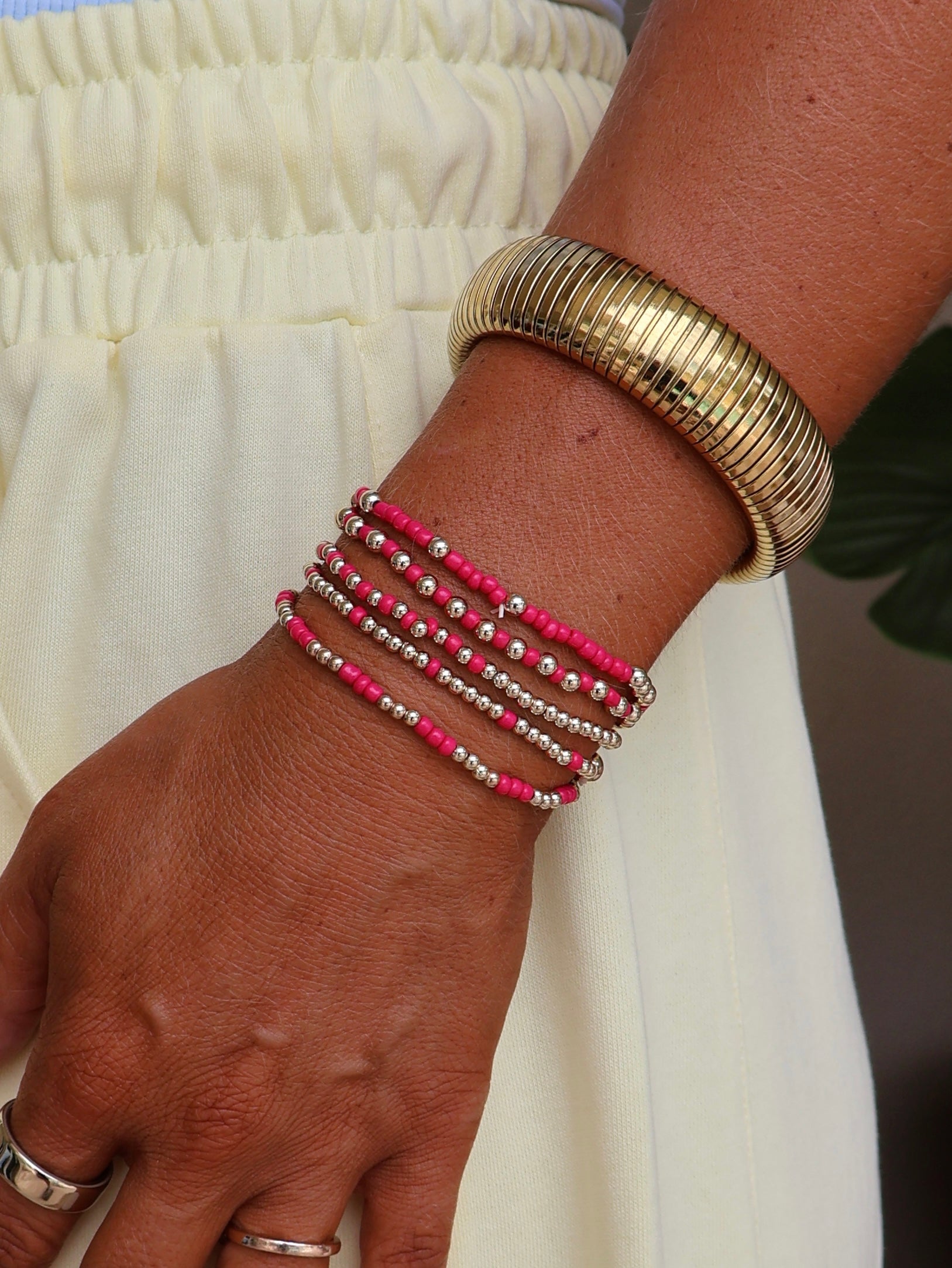 Nyla Beaded Layered Bracelet Set Fuchsia