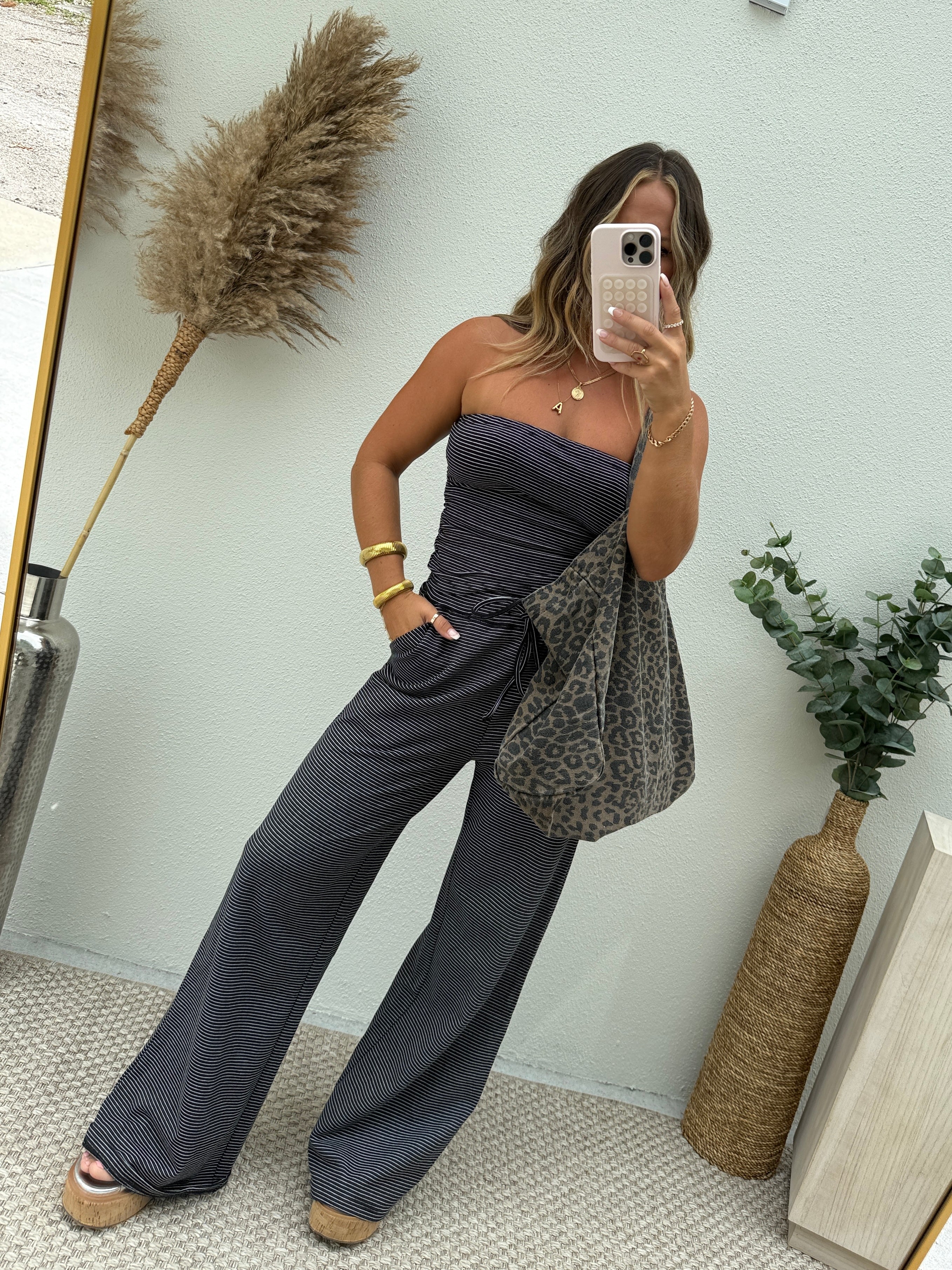 Lounge Luxe Pants Set Striped Navy/Black