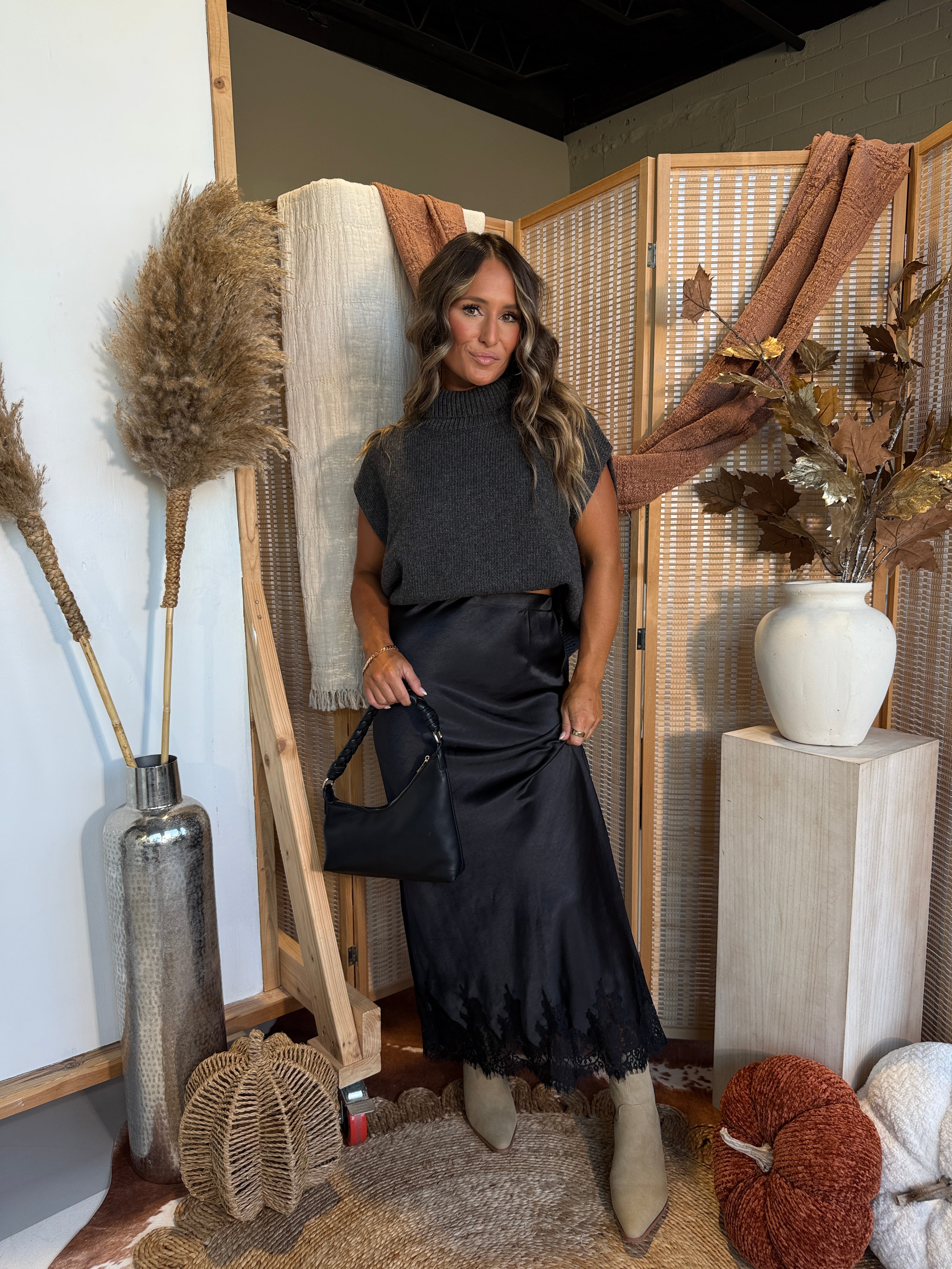 Night Sky Glow Maxi Skirt Black