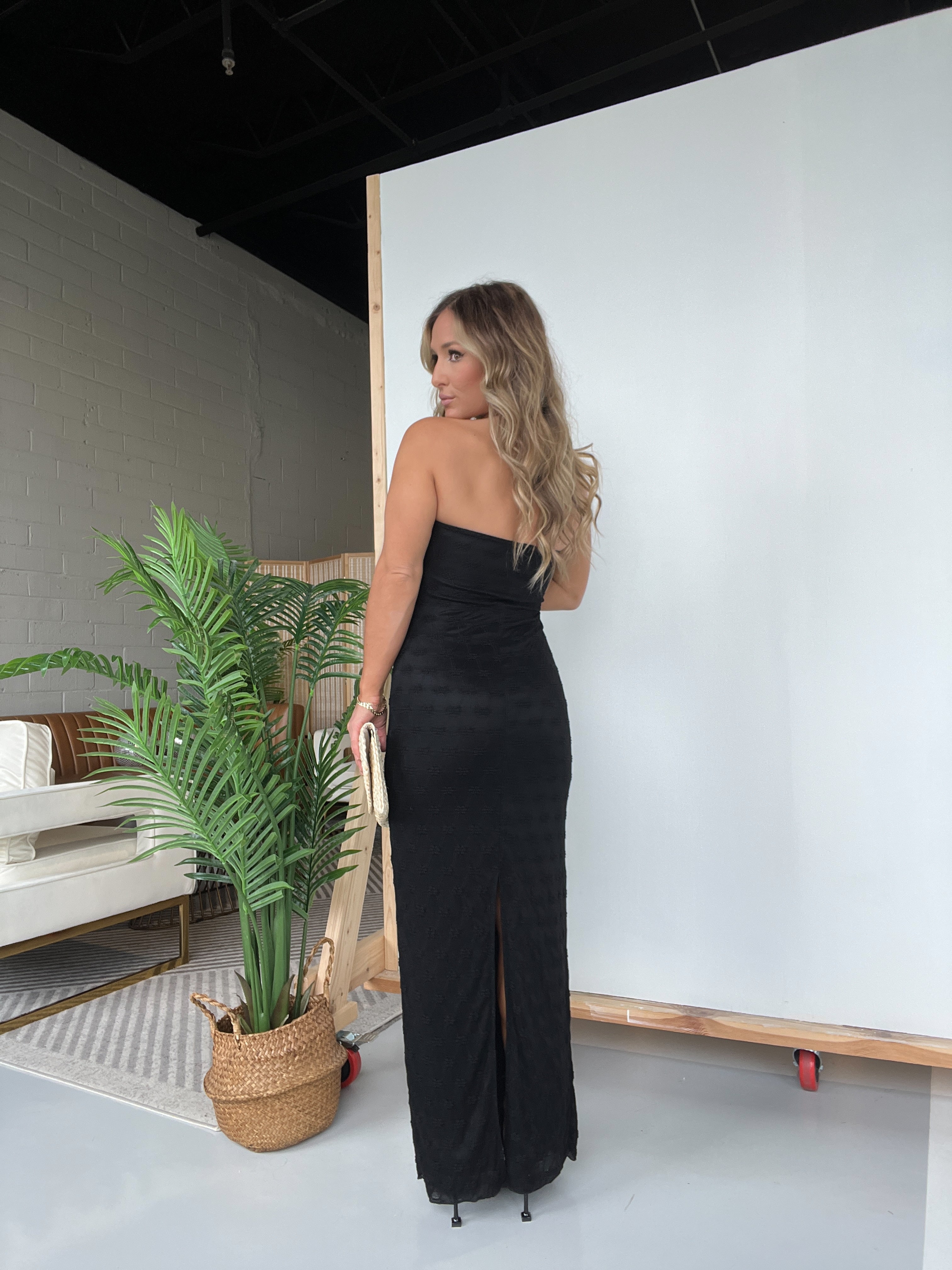Femme Strapless Lace Maxi Dress Black