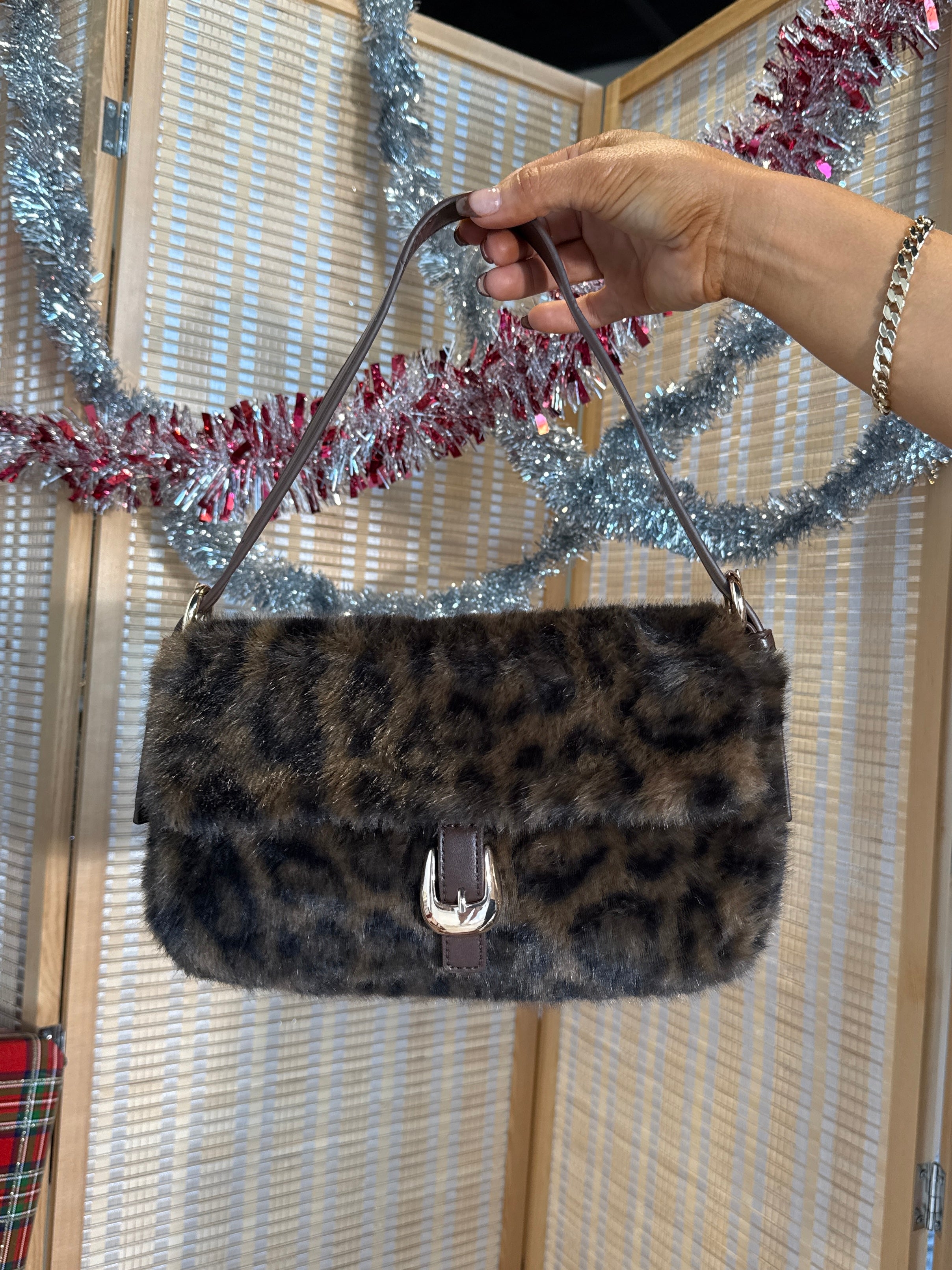 Gloria Faux Fur Shoulder Bag Leopard
