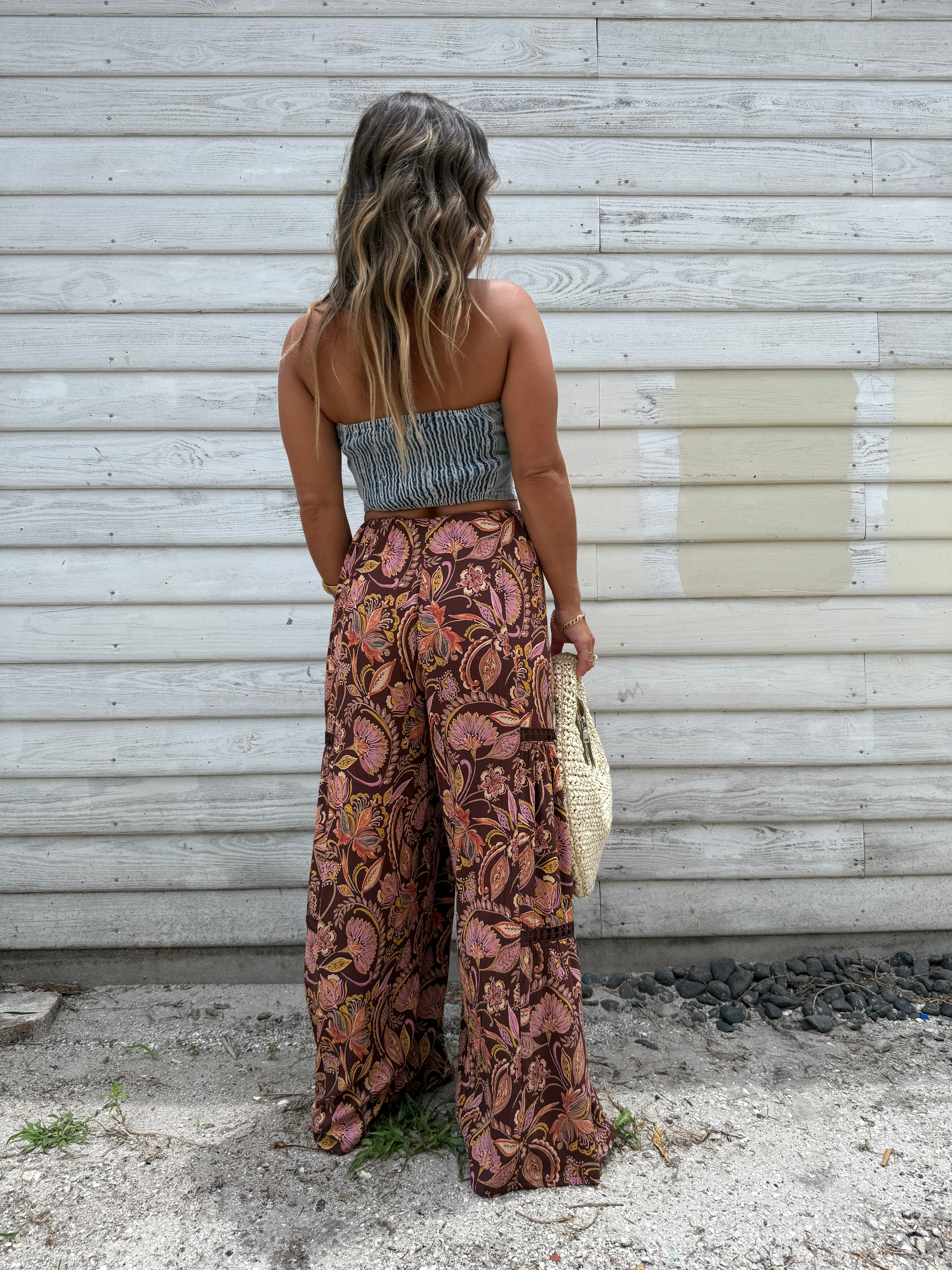 Louella Floral Boho Pants Brown Multi