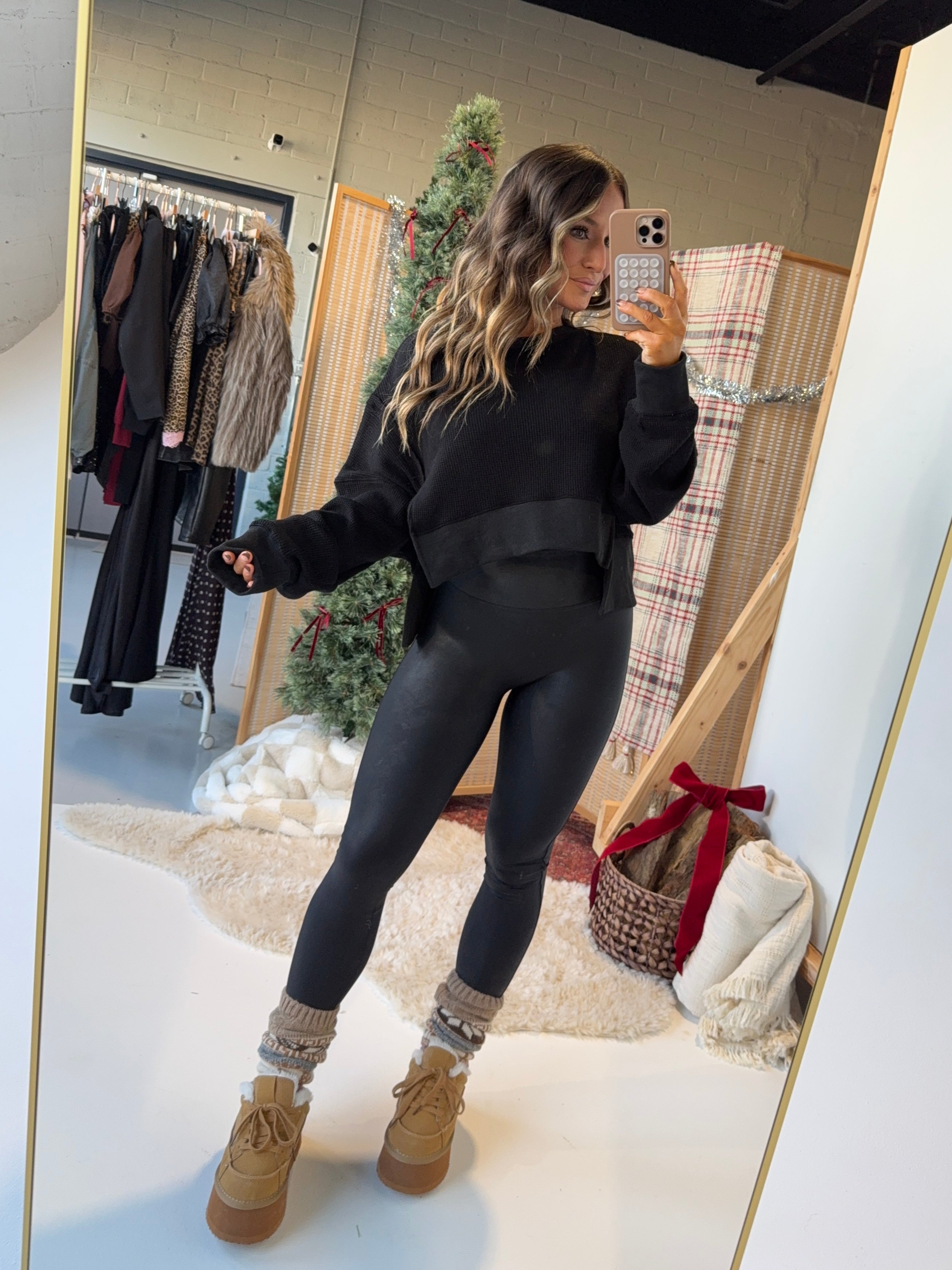 Home with You Waffle Knit Sweater Black