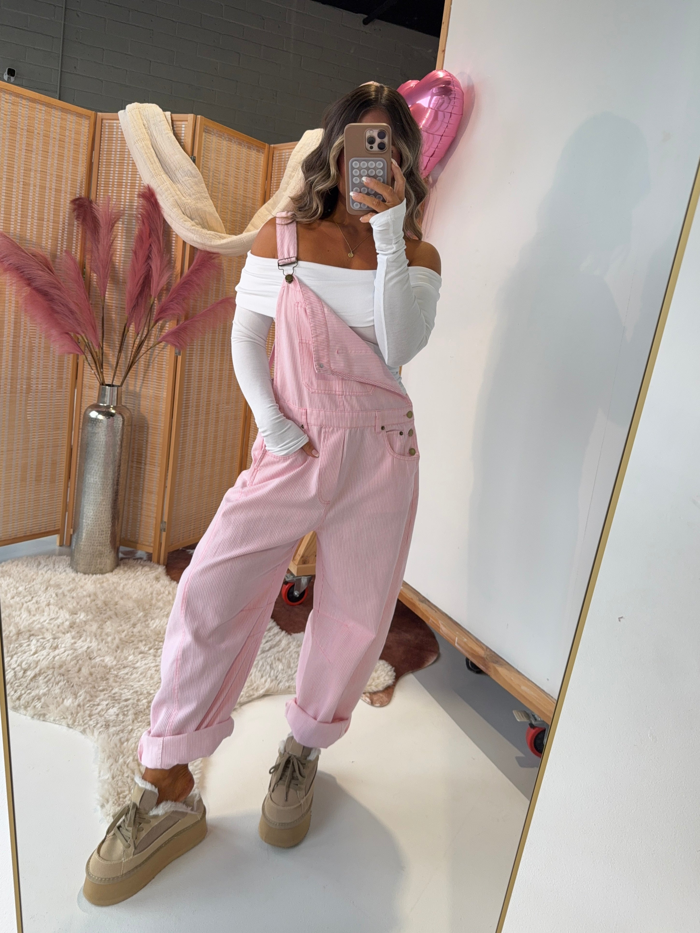 Kiss Me Barrel Overalls Pink