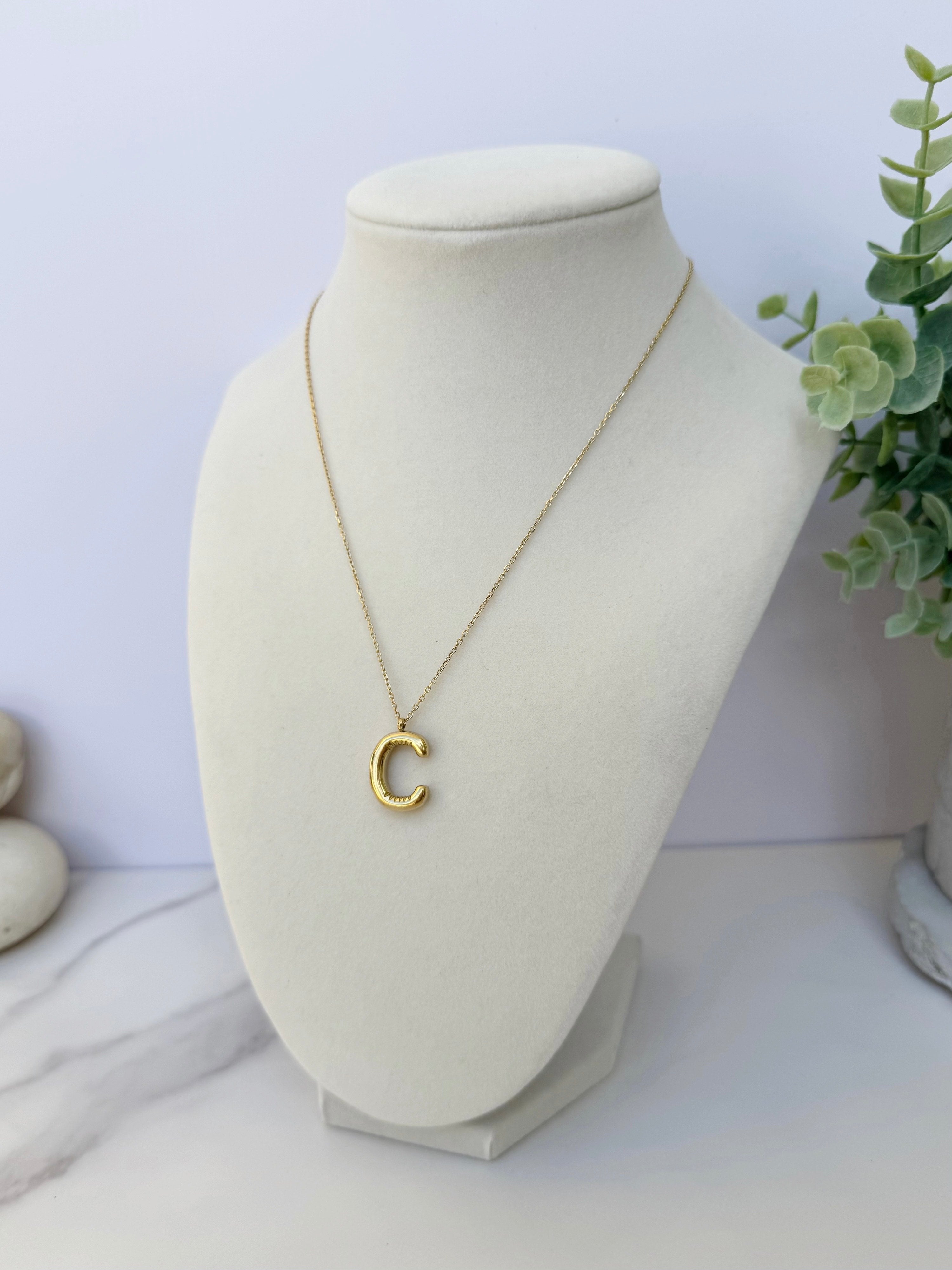 Letter "C" Bubble Initial Necklace Gold