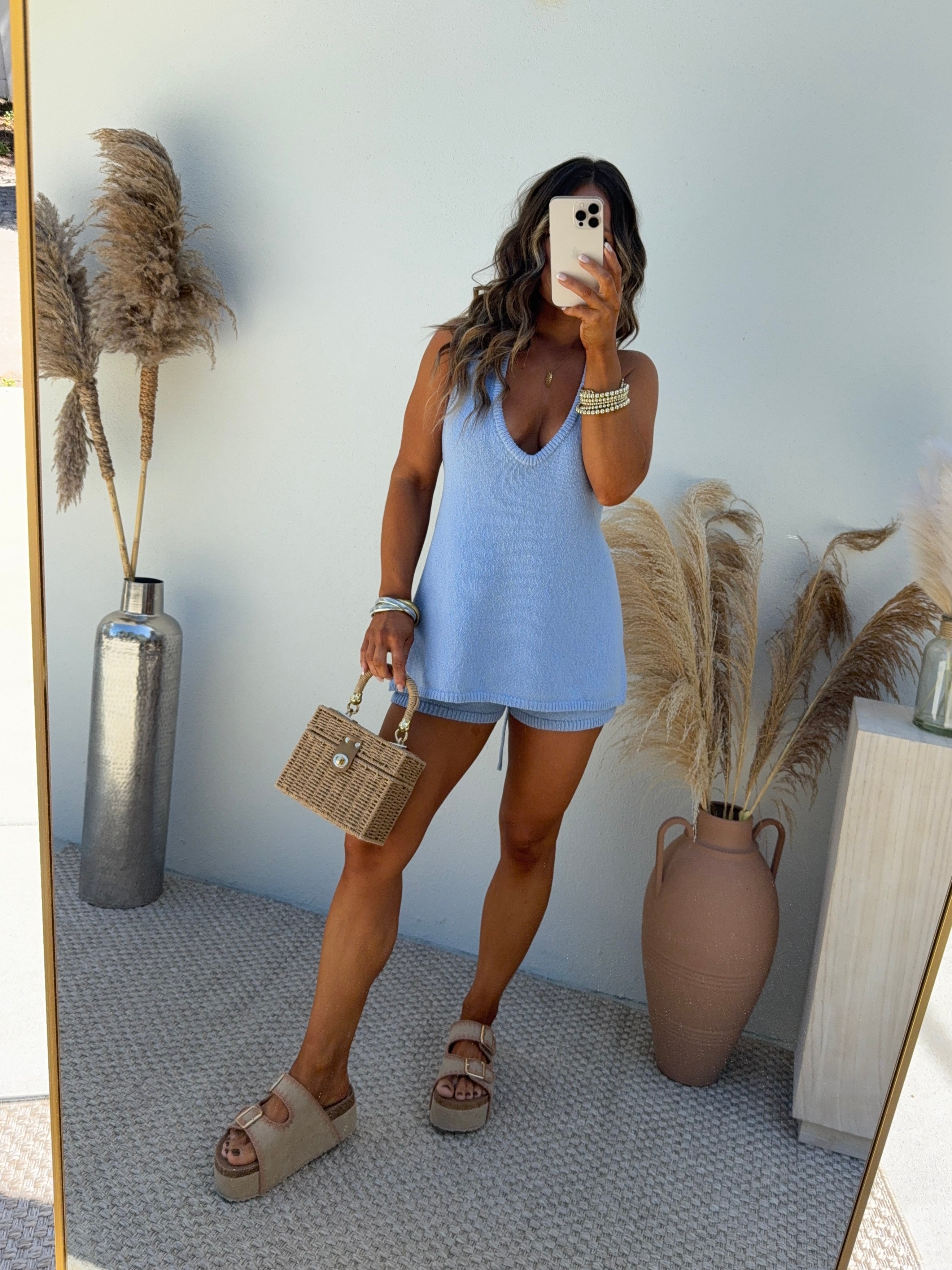 Something New Knit Shorts Set Baby Blue