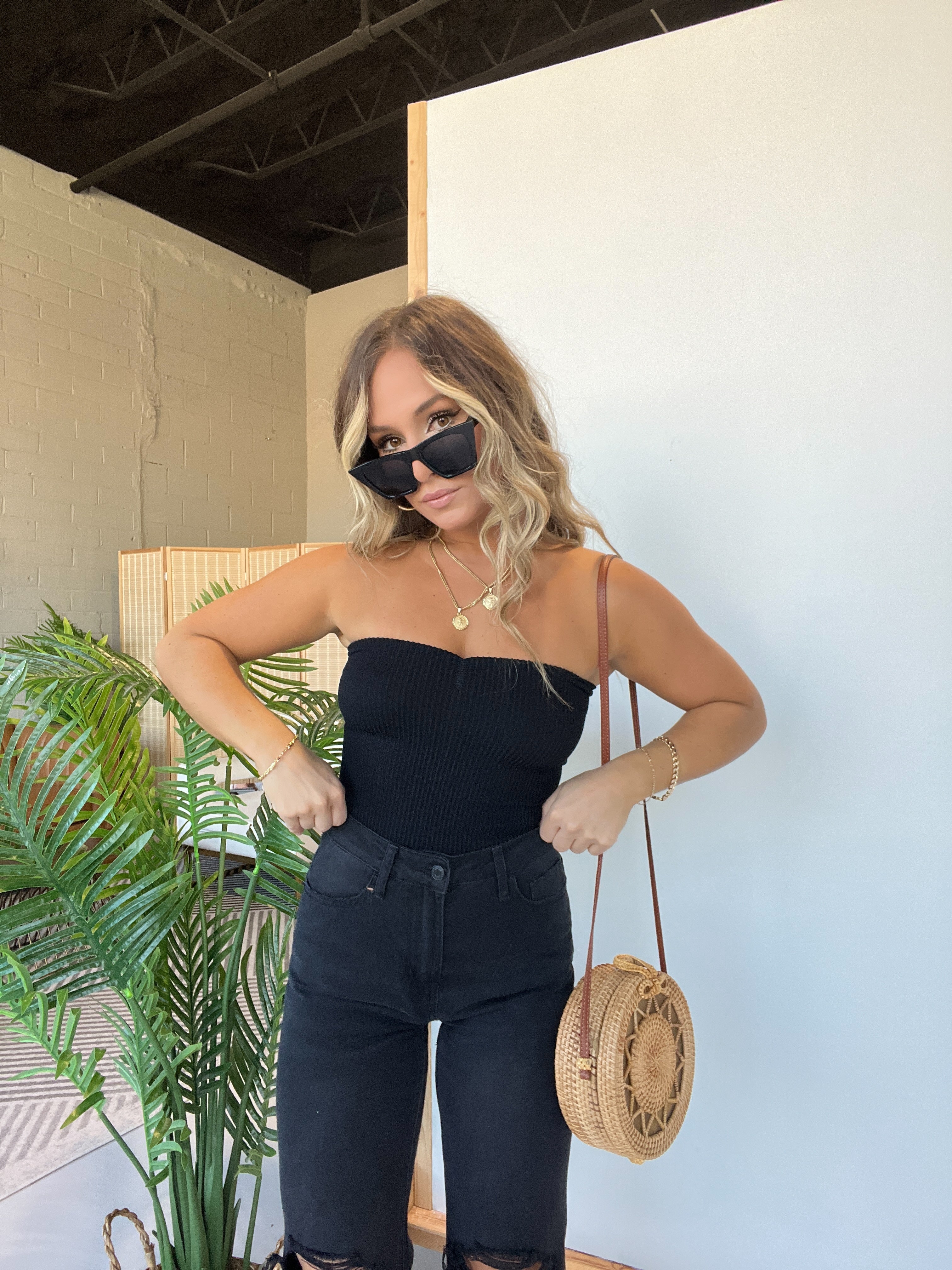 Lily Ribbed Tube Top Black