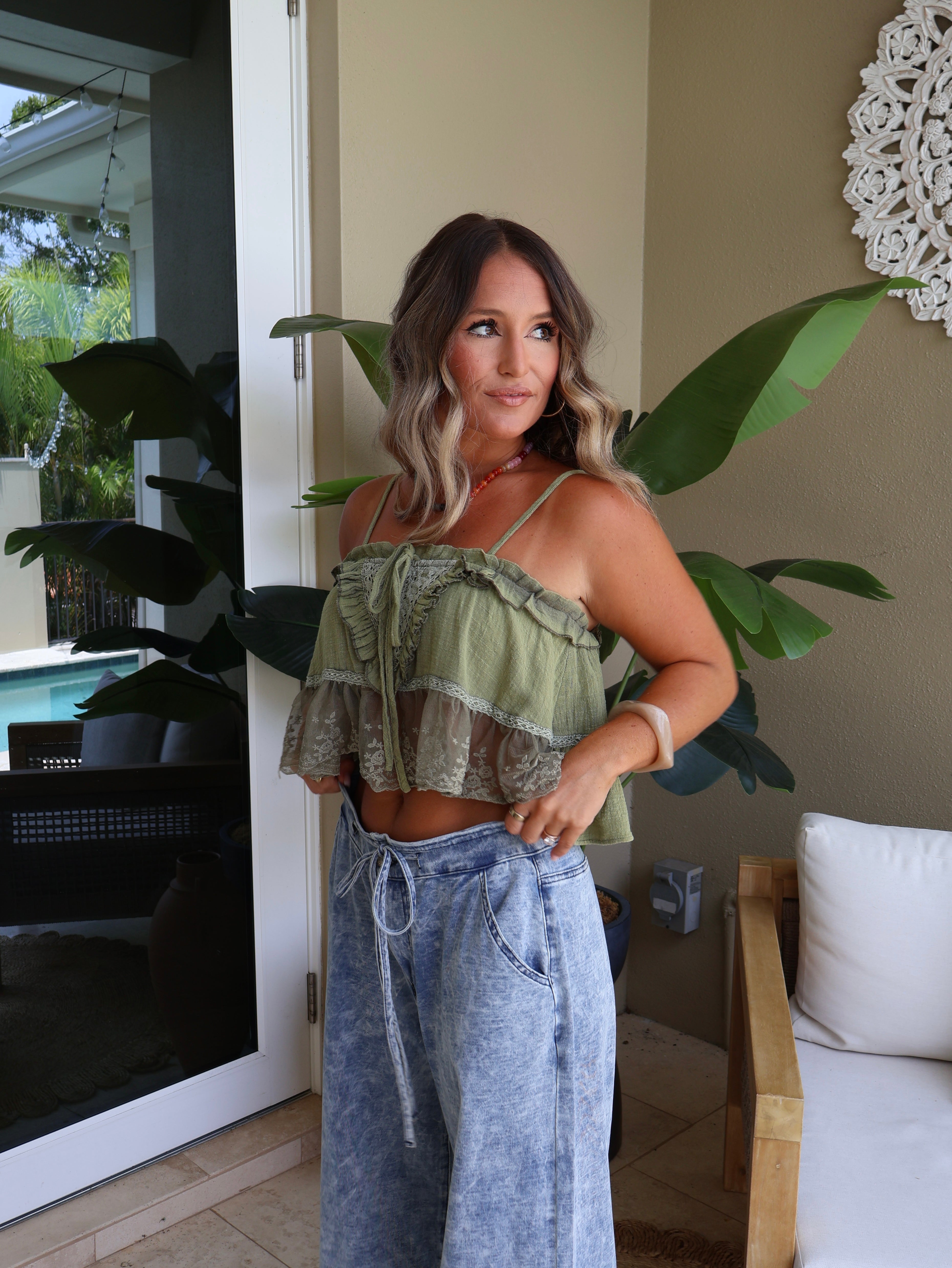 Meadow Breeze Lace Tank Moss