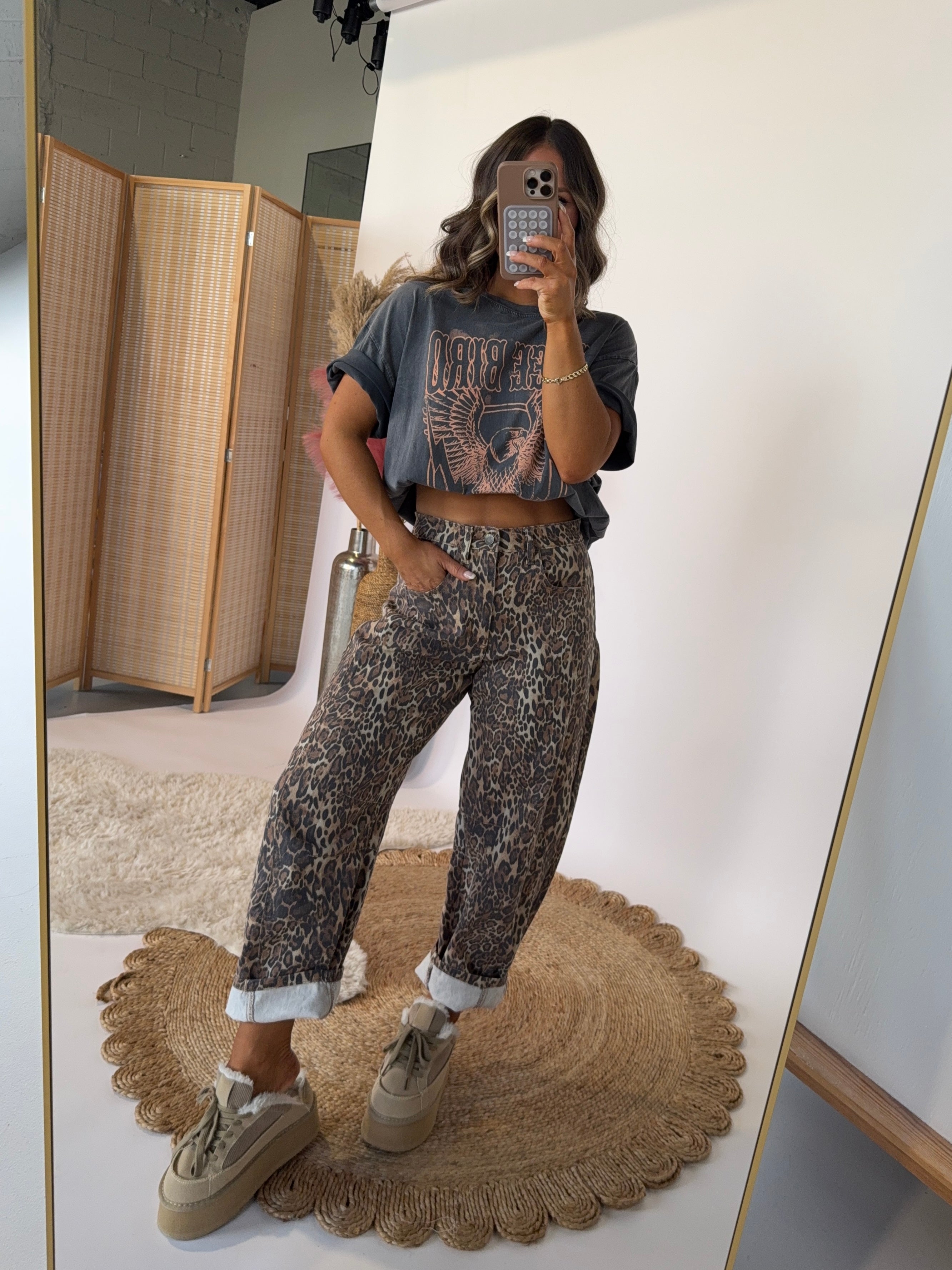 Alley Cat Barrel Jeans Leopard