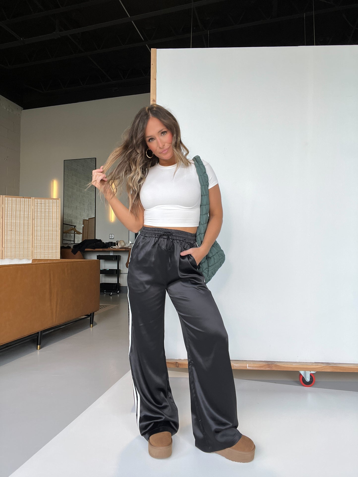 Sporty Spice Satin Track Pants Black