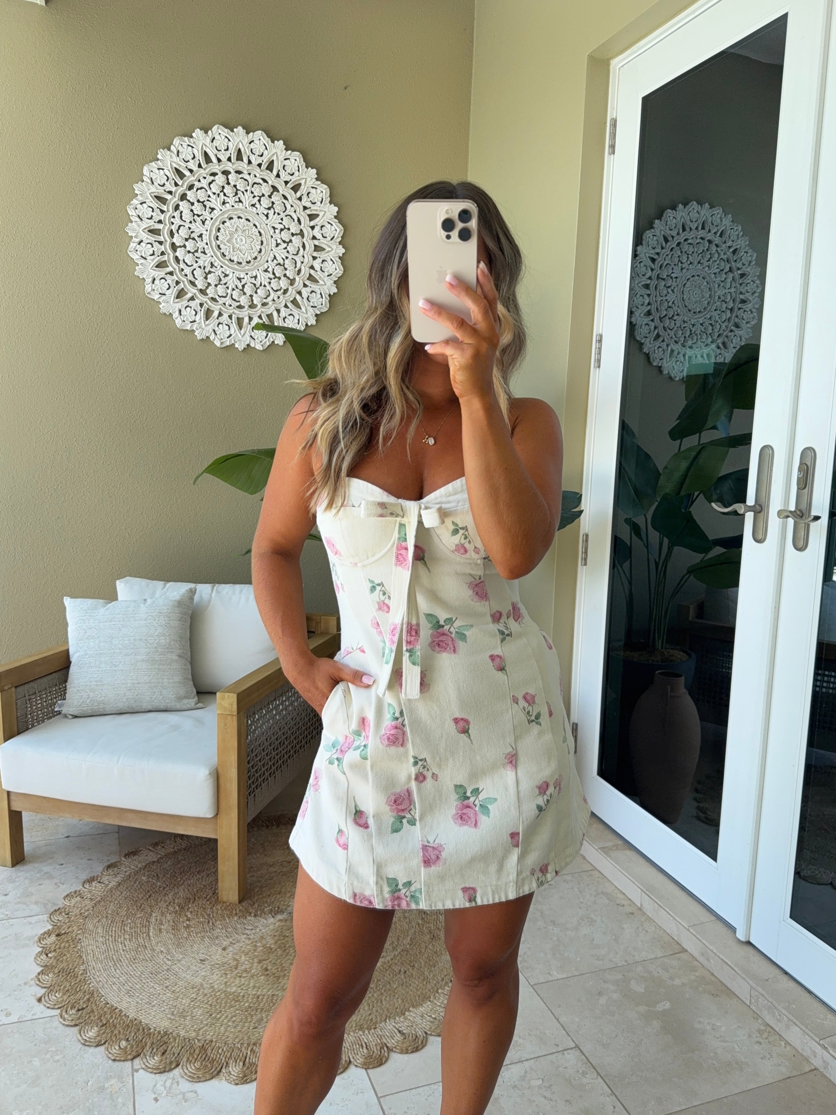 Wisteria Floral Mini Dress Cream/Pink