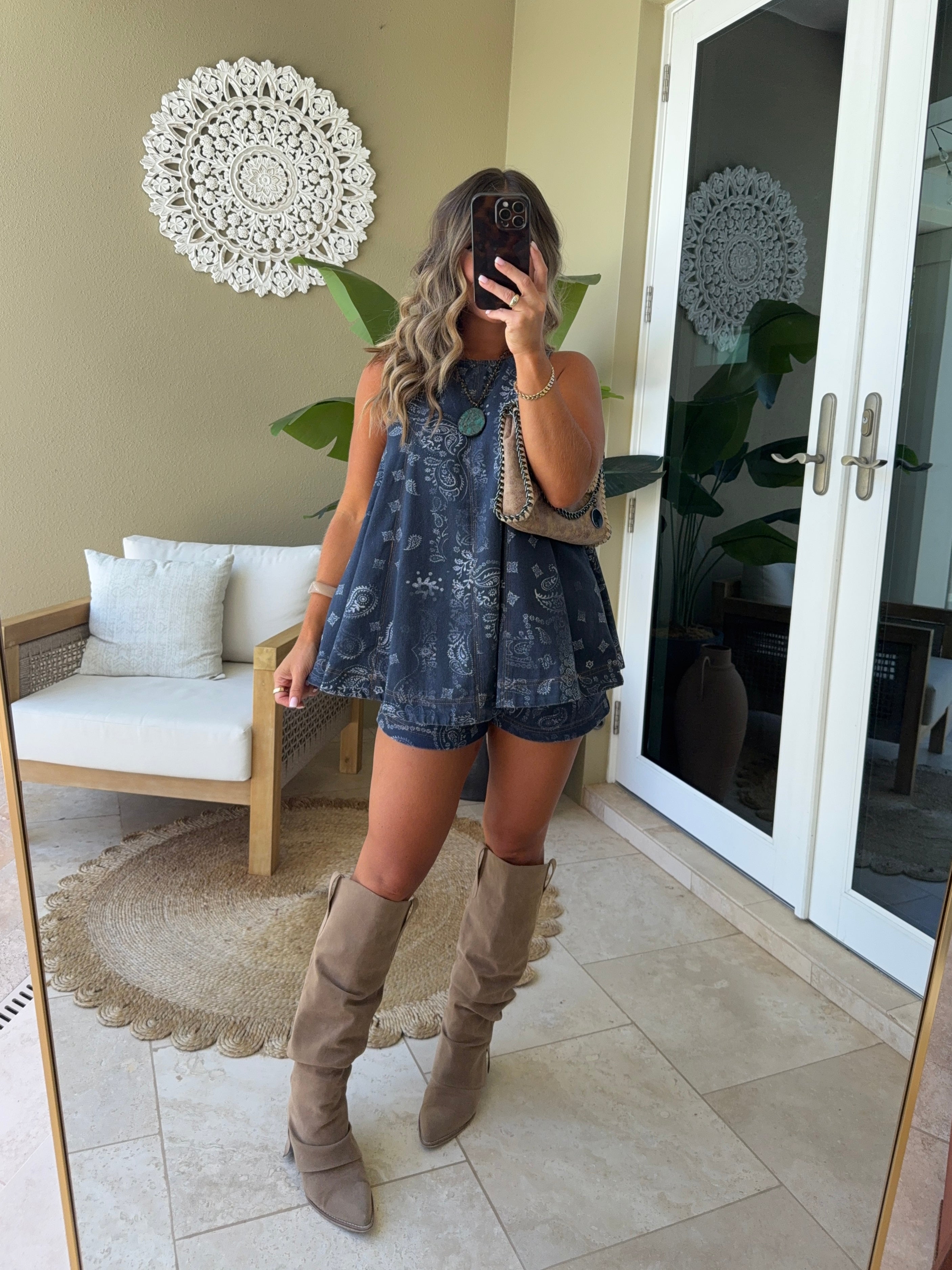 Canyon Moon Paisley Shorts Set Denim
