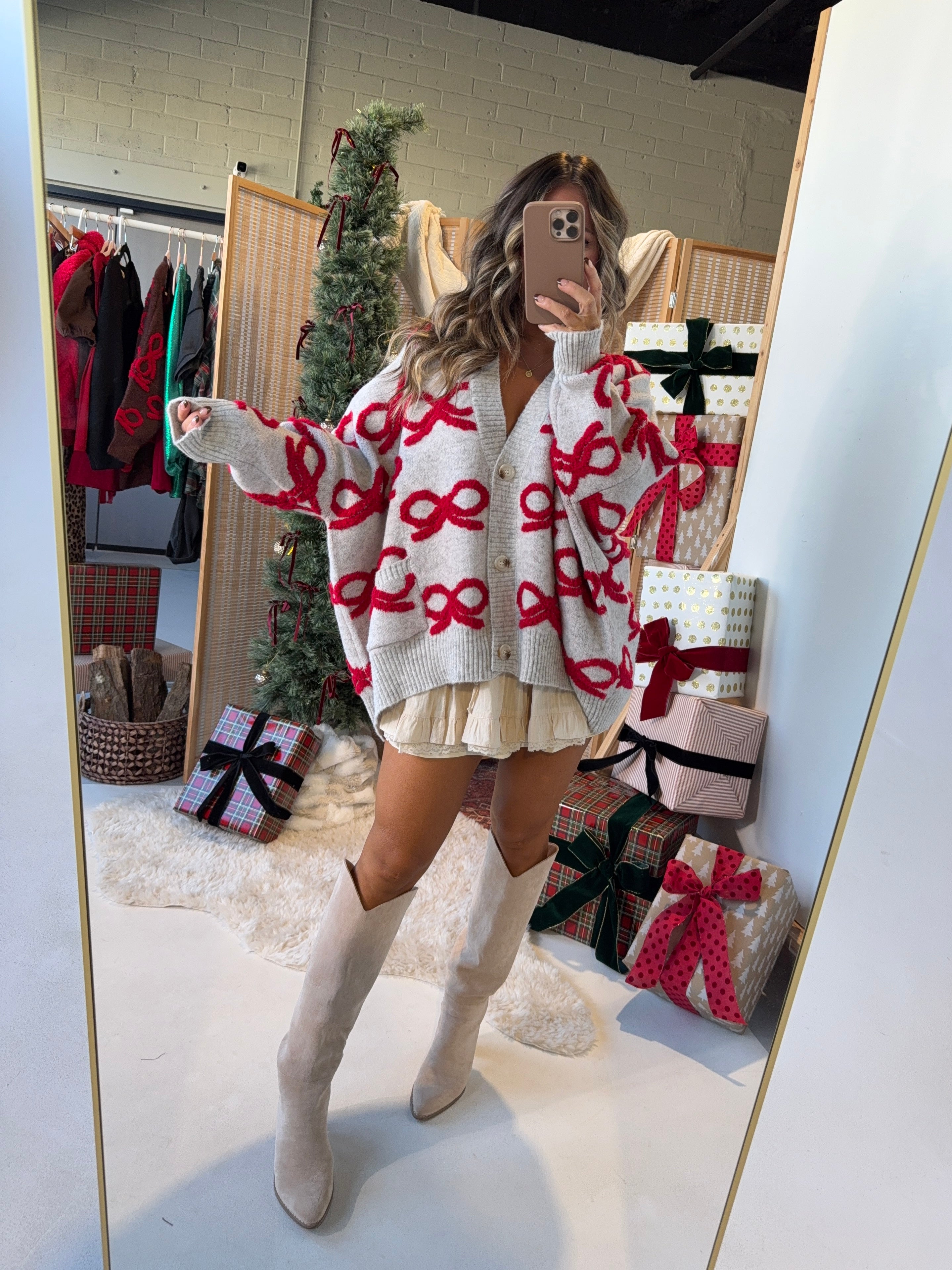 Tied in a Bow Knit Sweater Heather Grey/Red