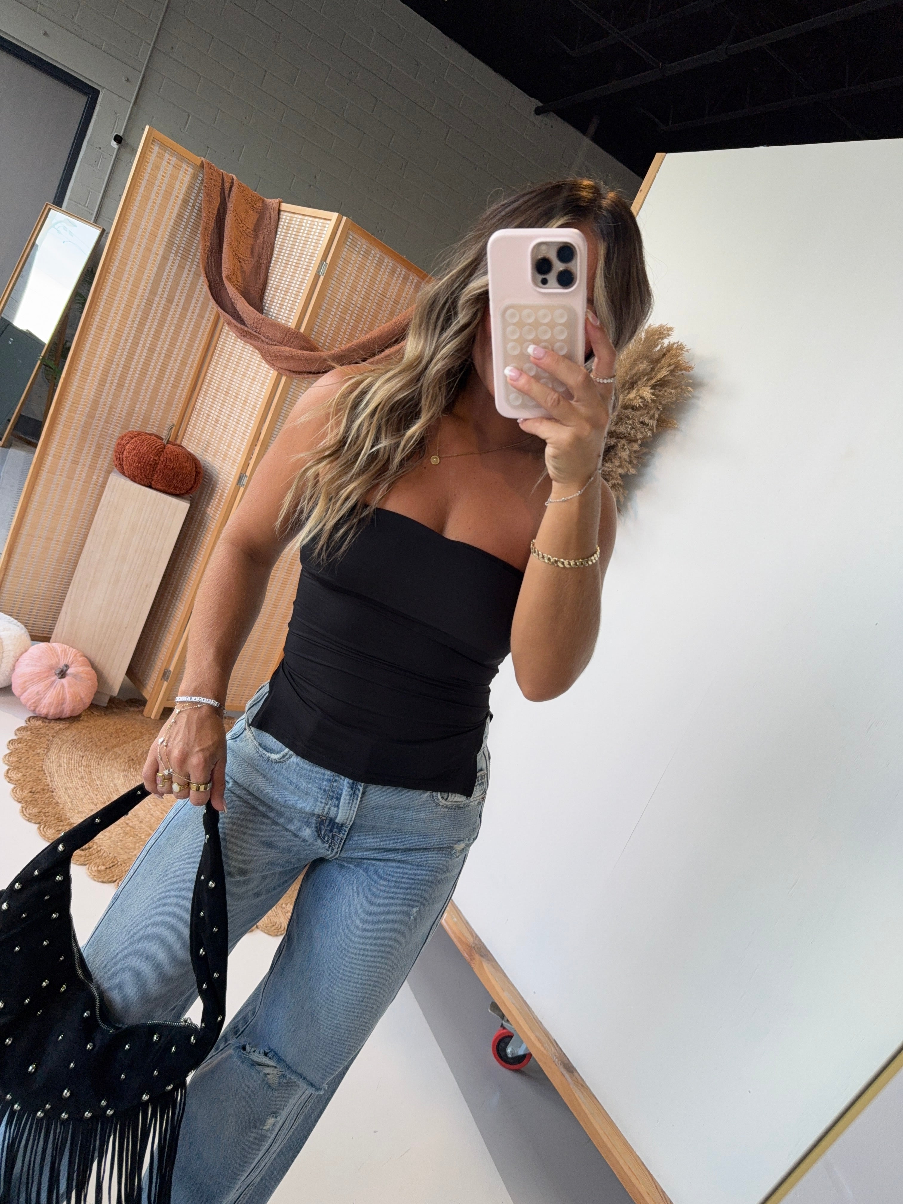 Rendezvous Slit Tube Top Black