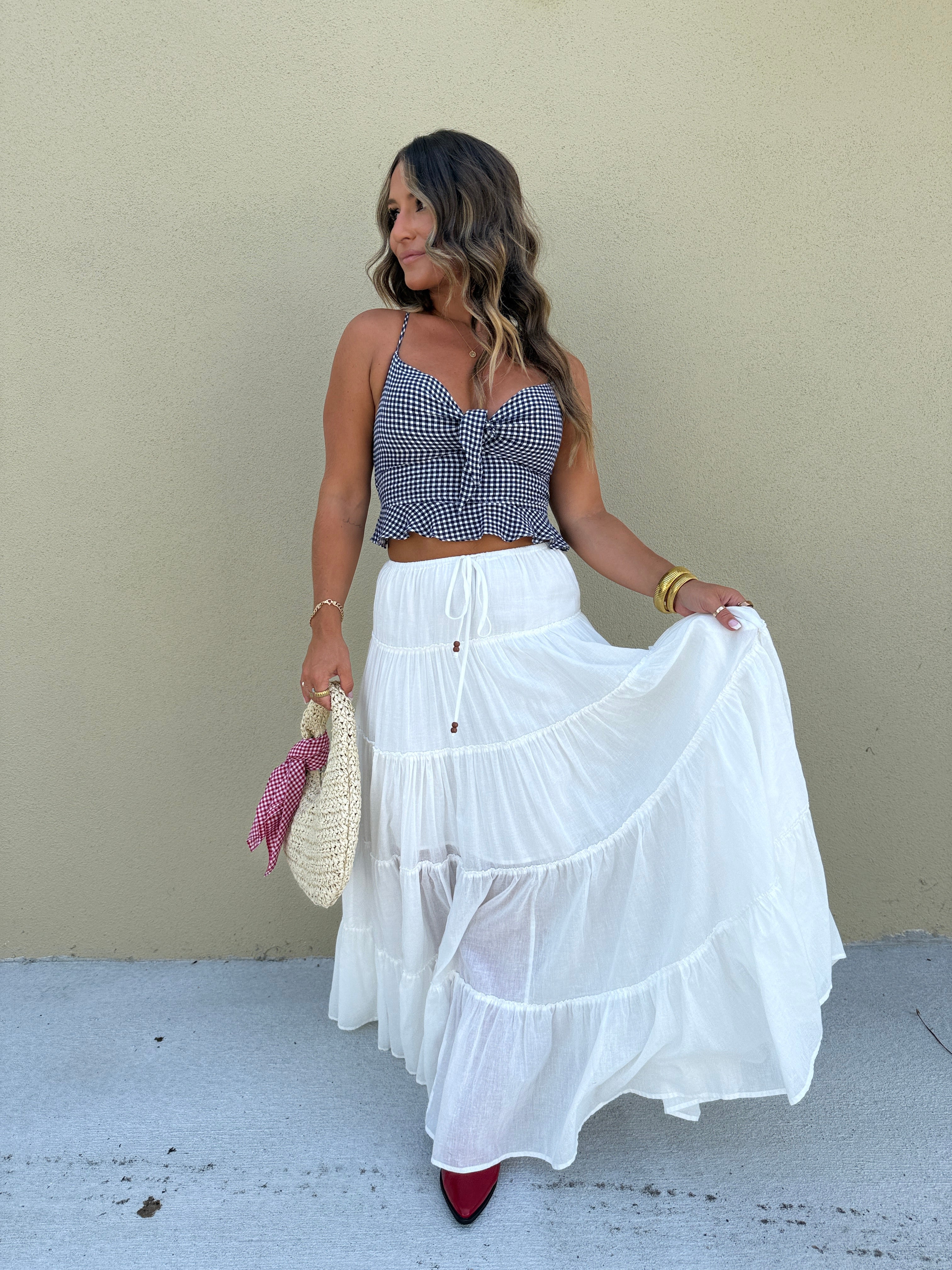 Land that I Love Tiered Maxi Skirt Off White