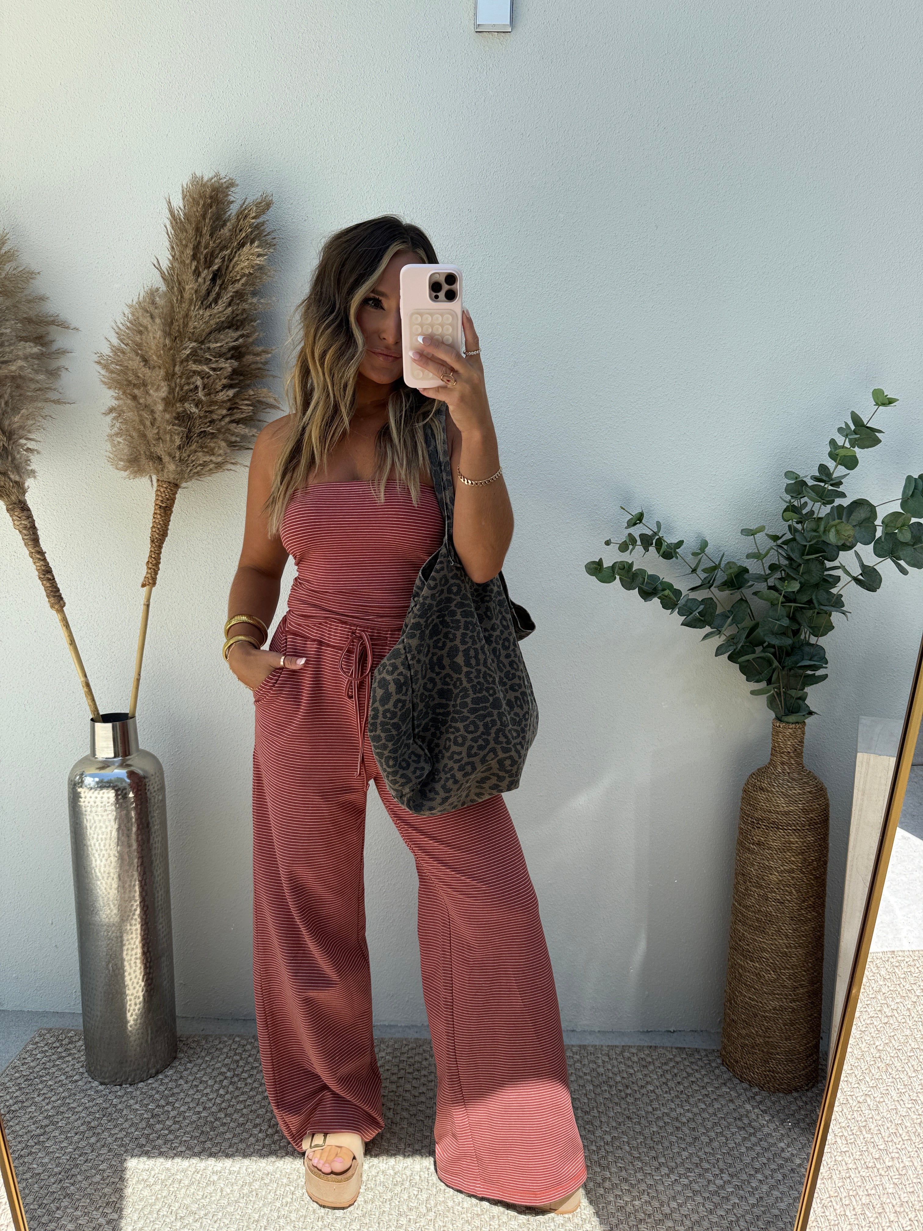 Lounge Luxe Pants Set Striped Rust