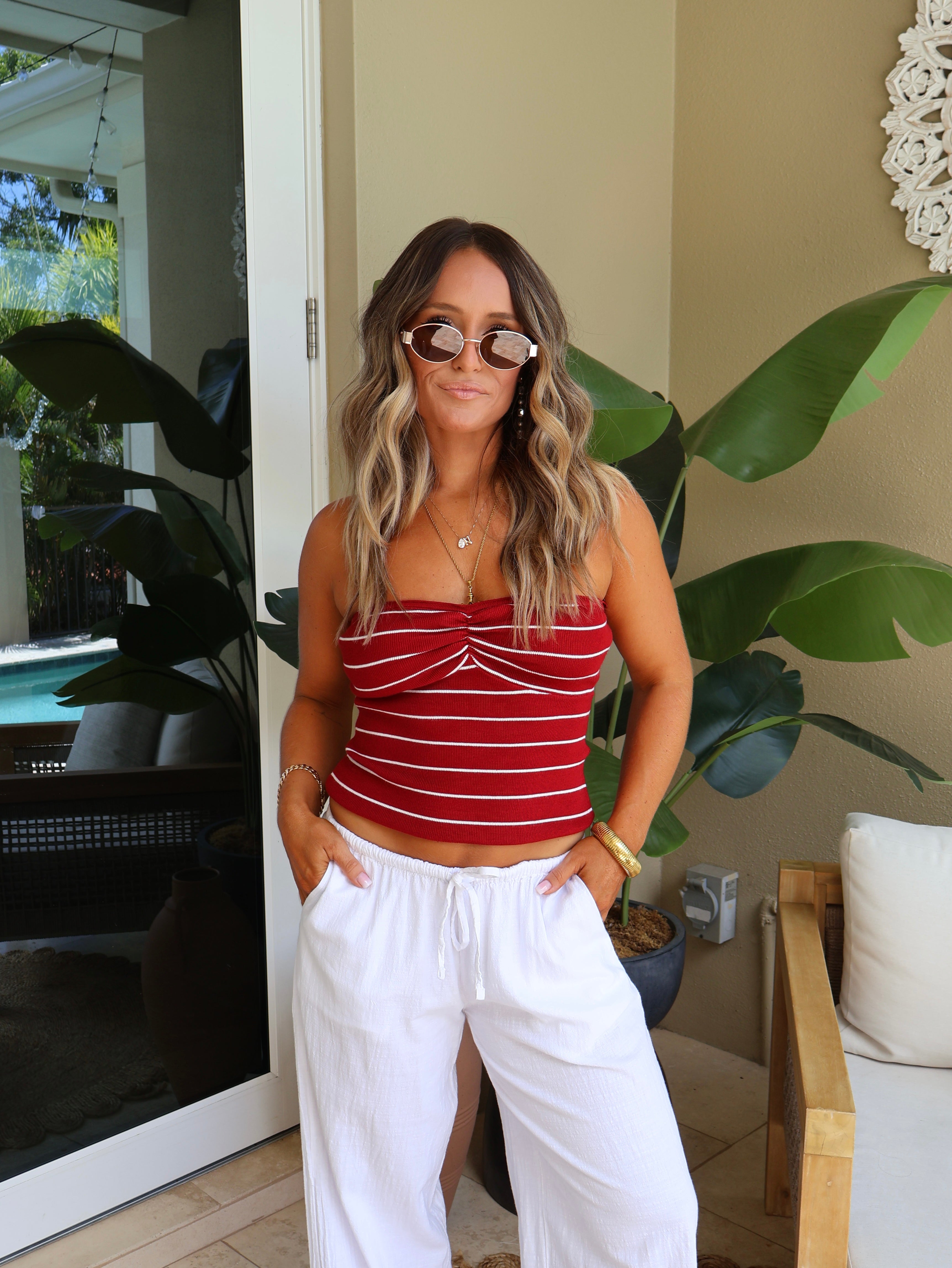 Fireworks Striped Tube Top Red/White