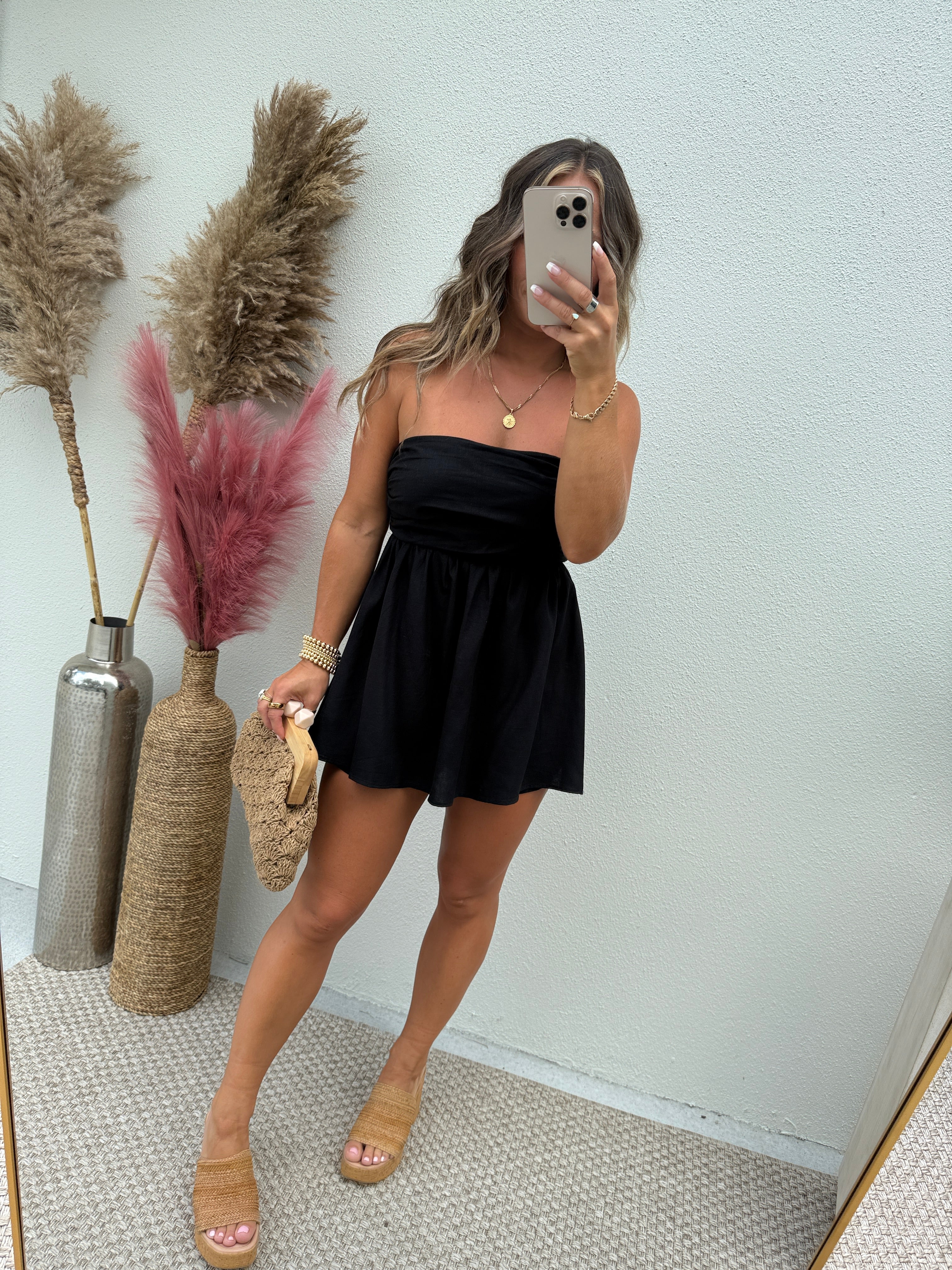 Canopy Tube Top Romper Dress Black