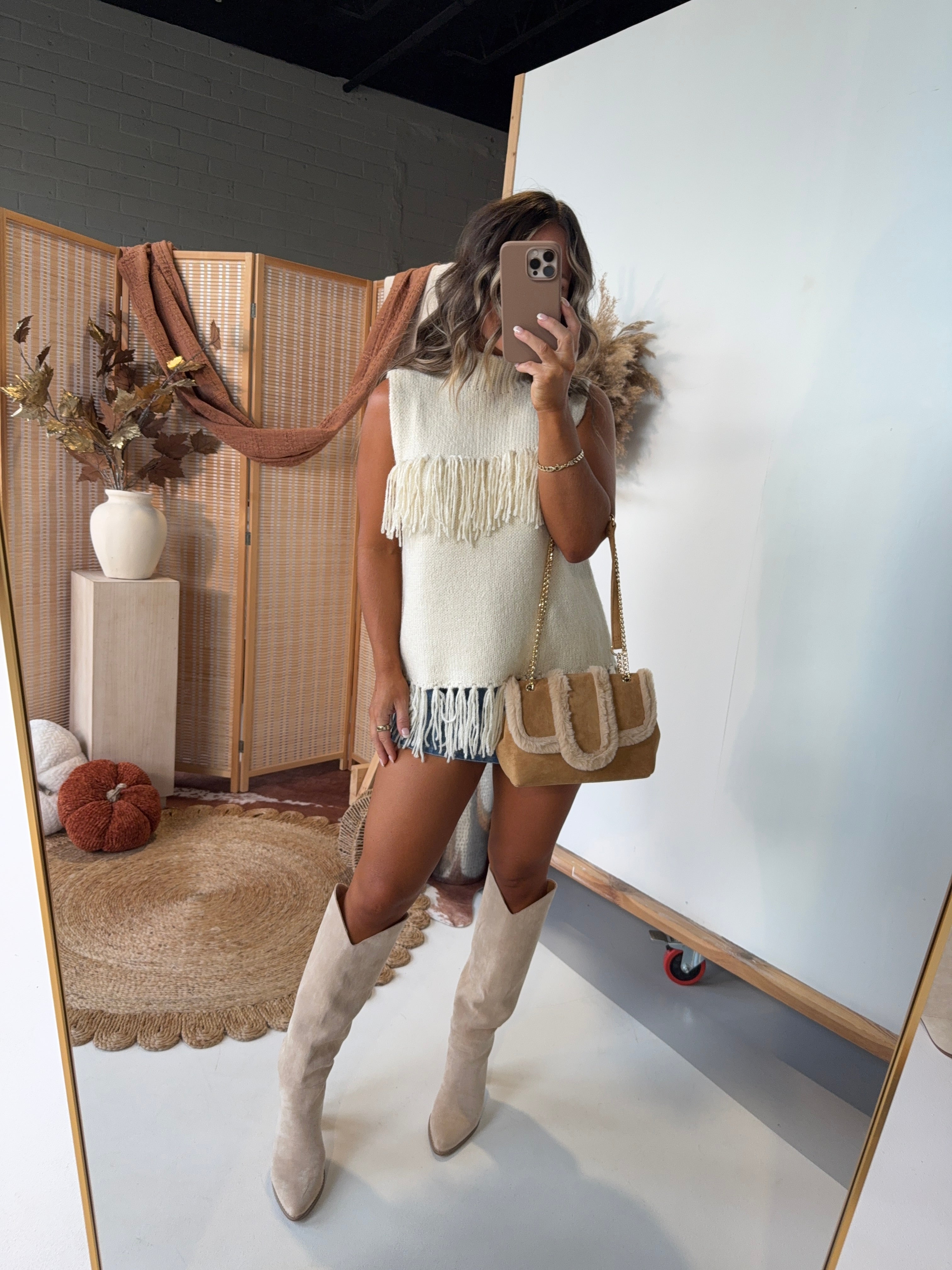 Toasted Neutrals Fringe Sweater Top Cream