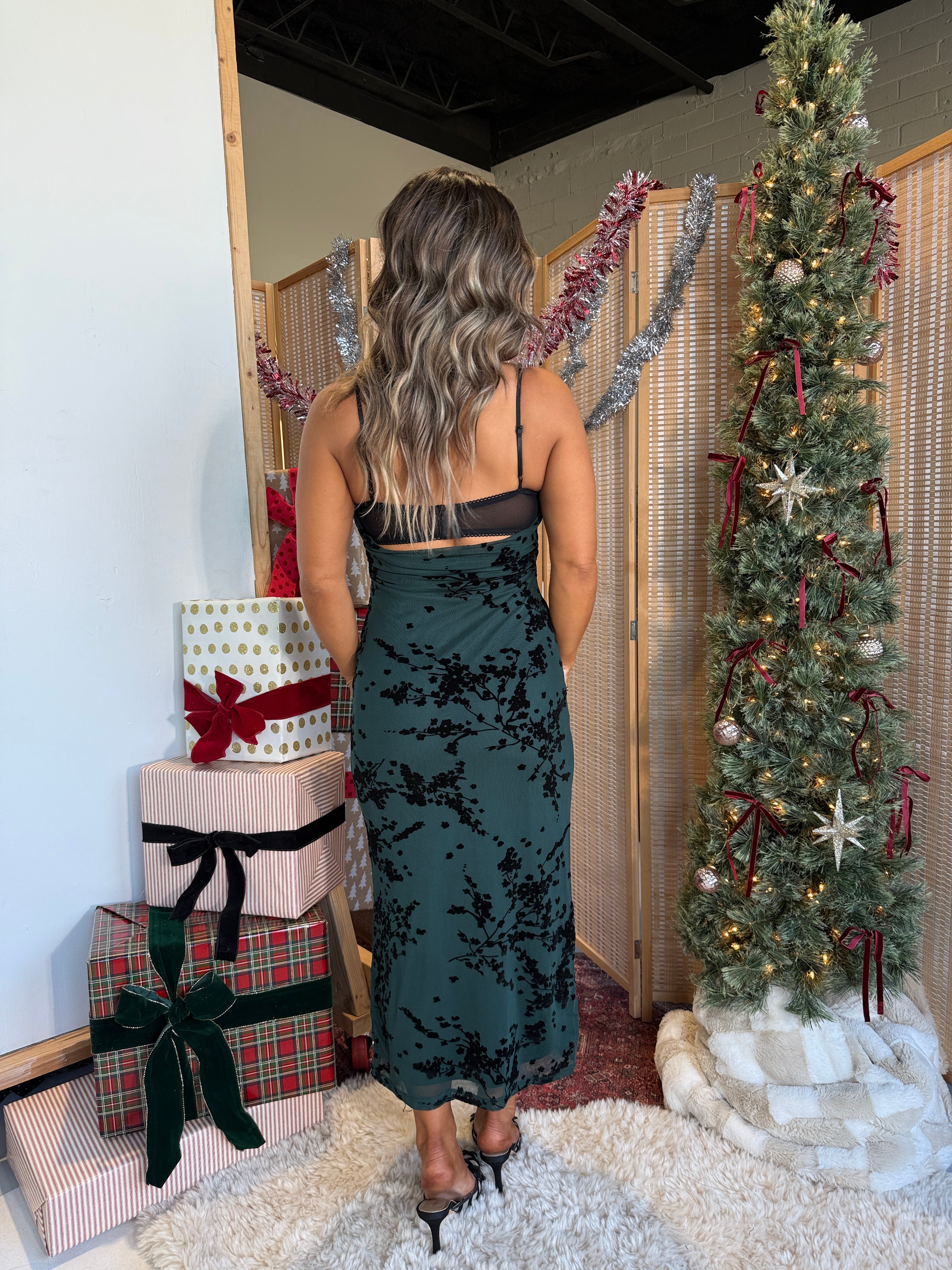 Emerald Jewels Mesh Midi Dress