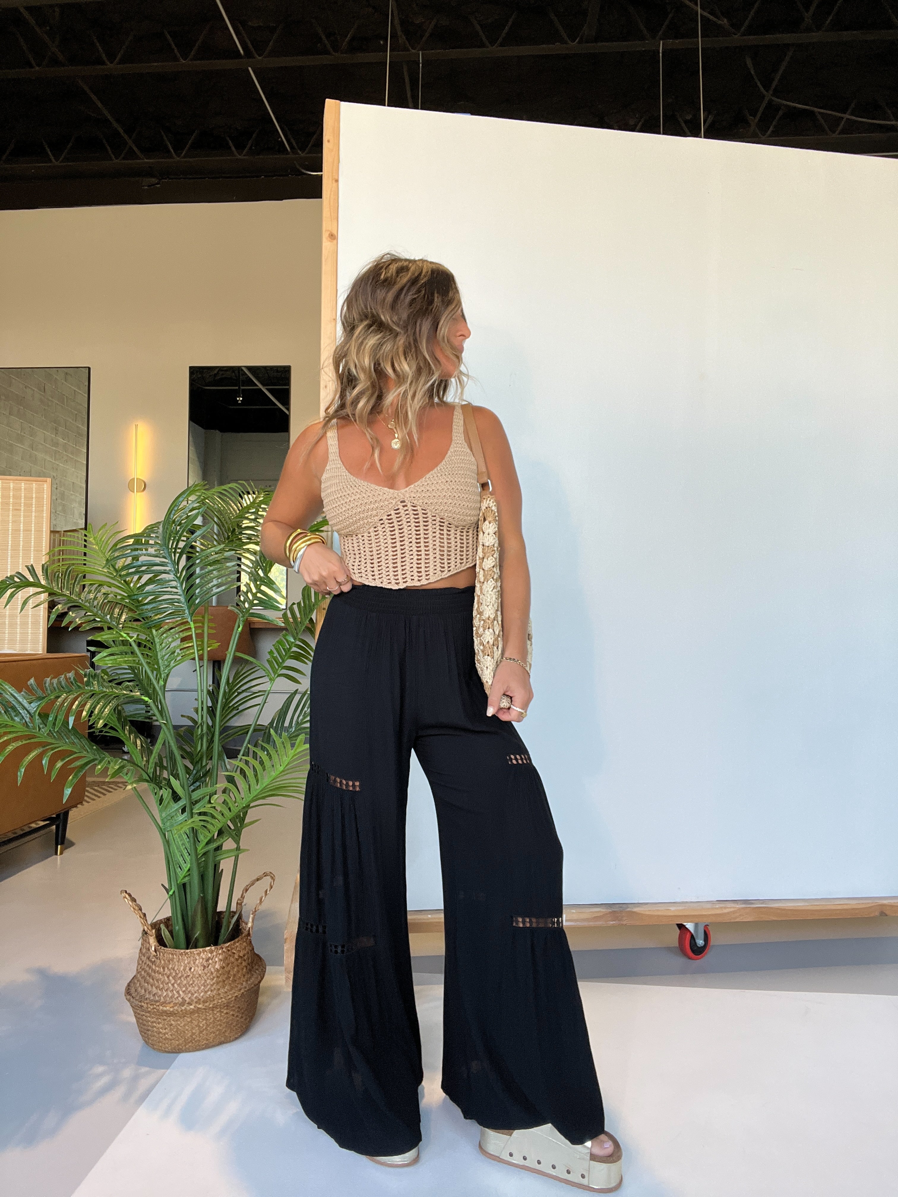 Beside You Boho Beach Pants Black
