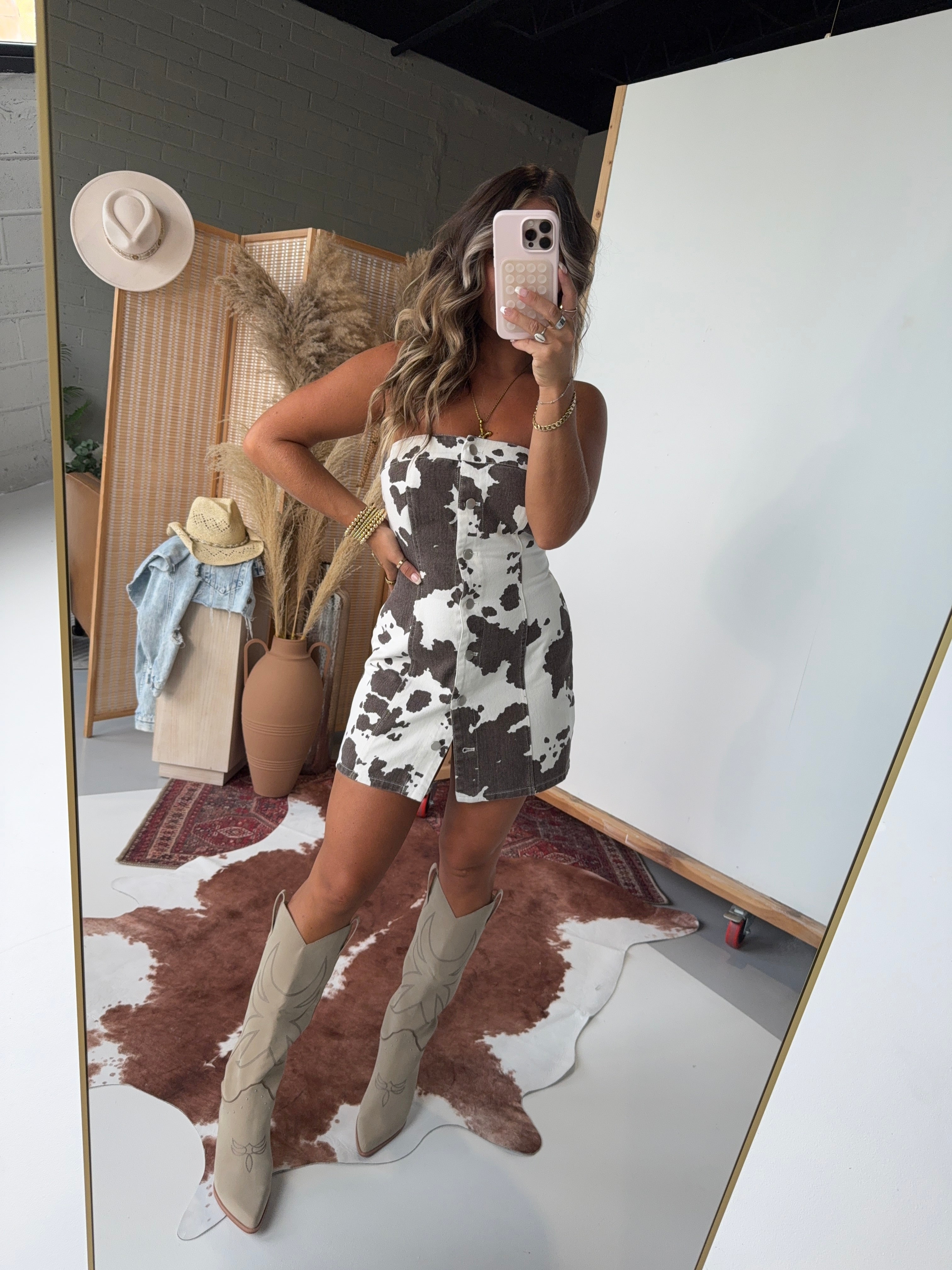 Bronco Belle Mini Dress Denim Cow Dress