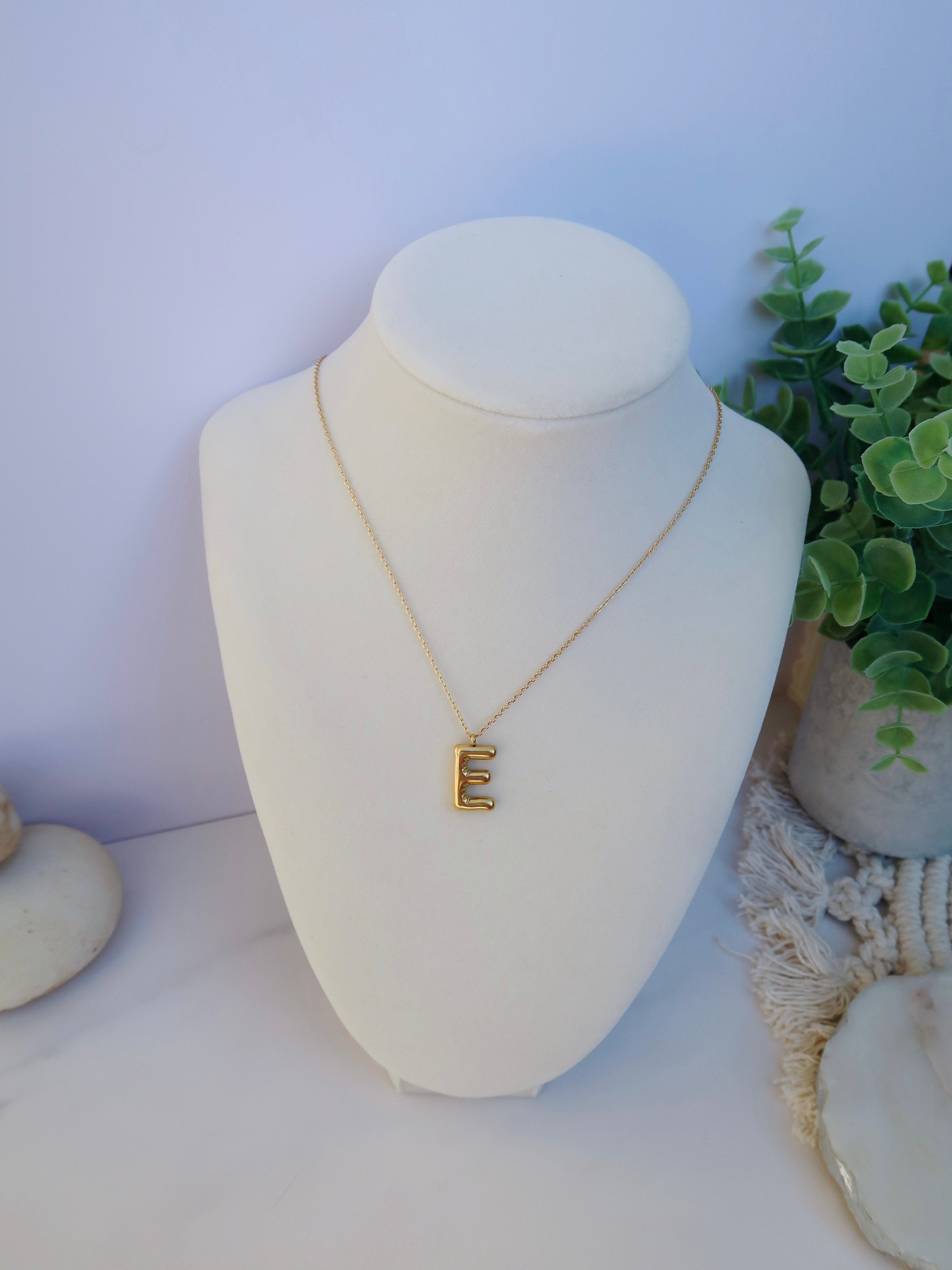 Letter "E" Bubble Initial Necklace Gold