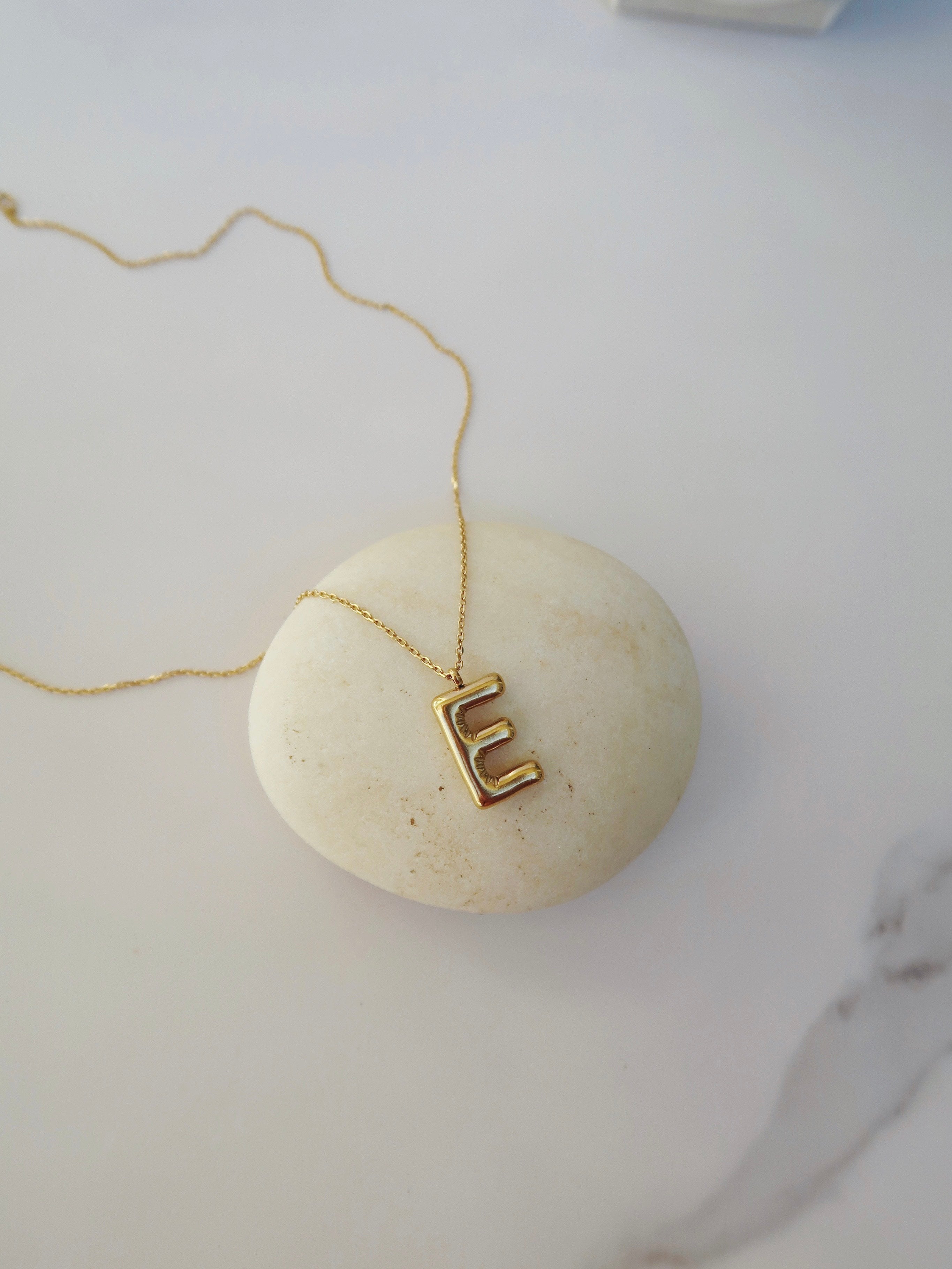 Letter "E" Bubble Initial Necklace Gold