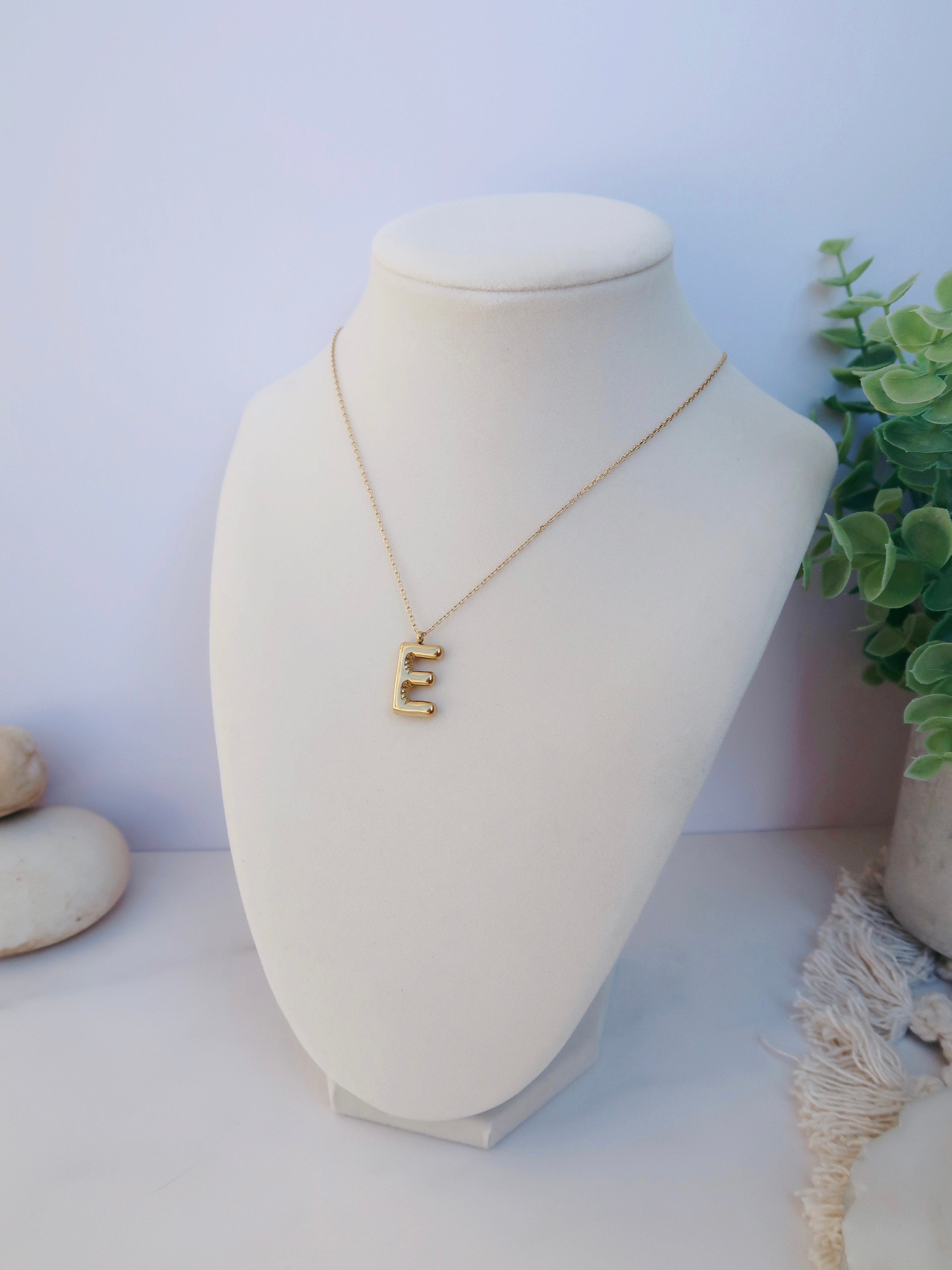 Letter "E" Bubble Initial Necklace Gold
