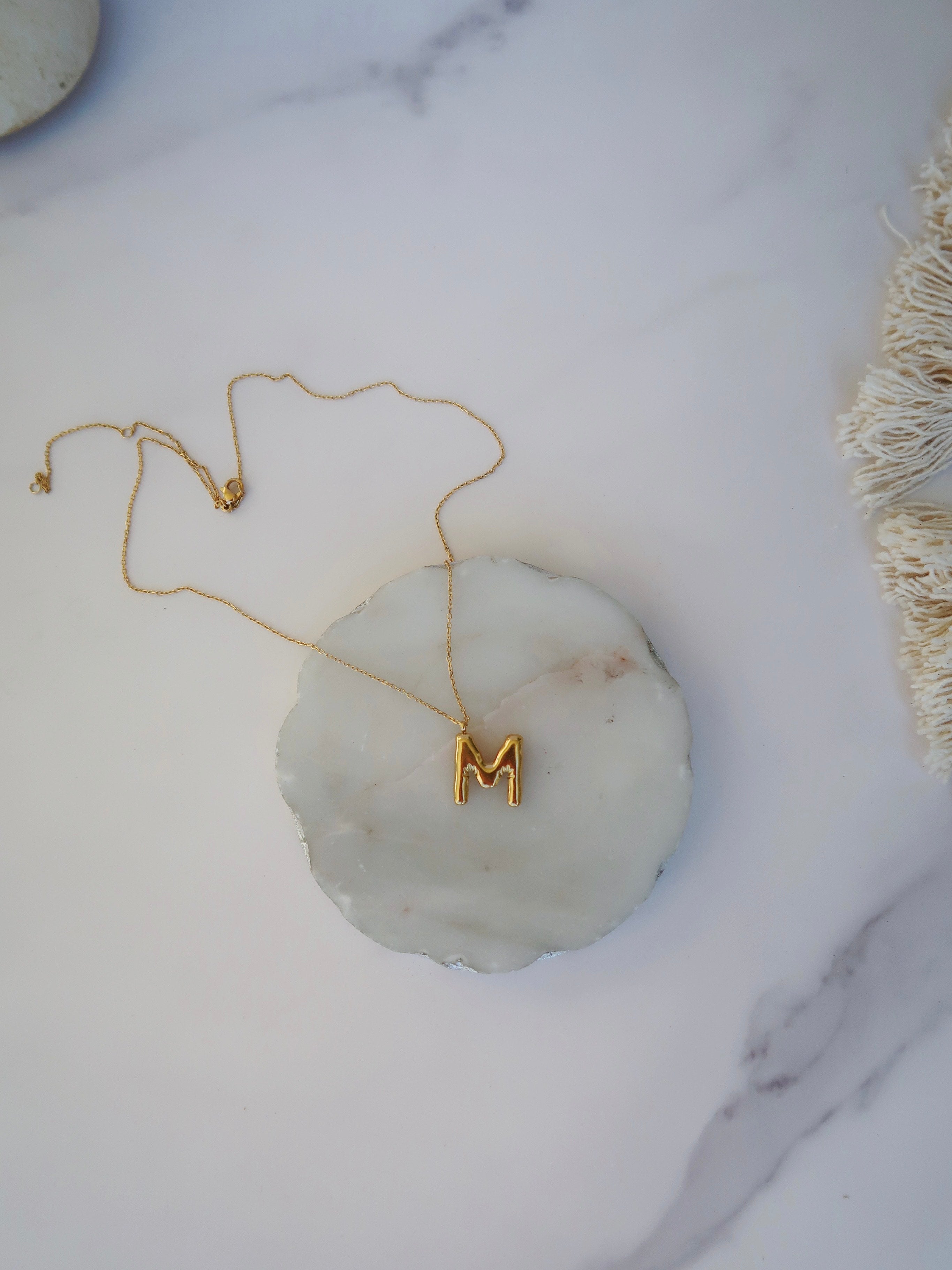 Letter "M" Bubble Initial Necklace Gold