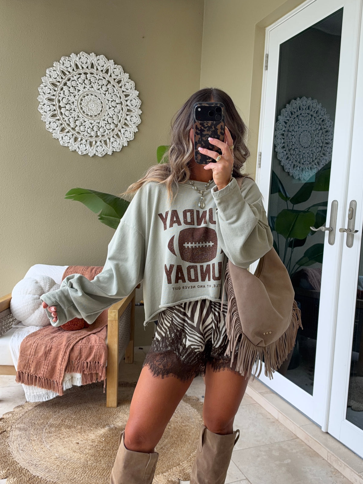 Sunday Funday Cropped Sweatshirt Sage
