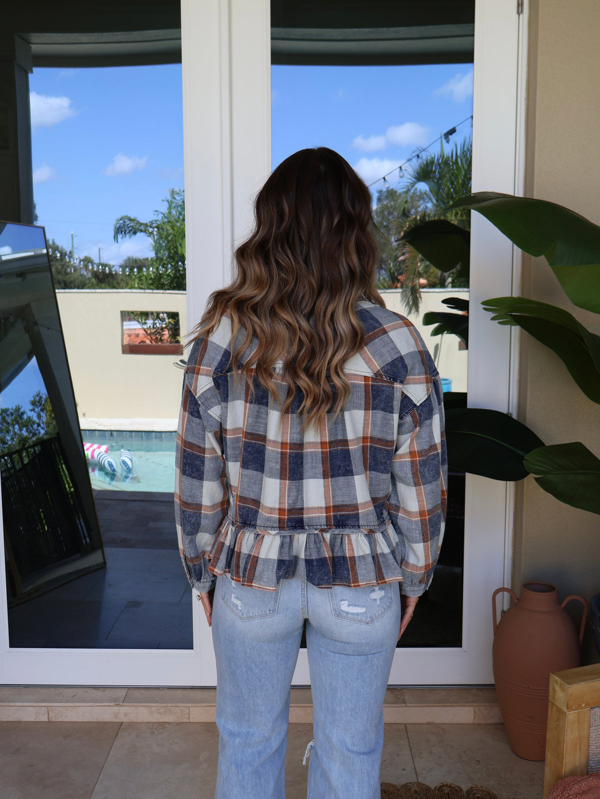 Pumpkin Patch Plaid Top Orange/Blue
