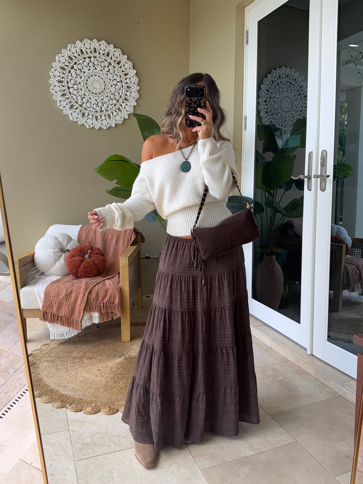 Mahogany Woods Plaid Maxi Skirt Espresso