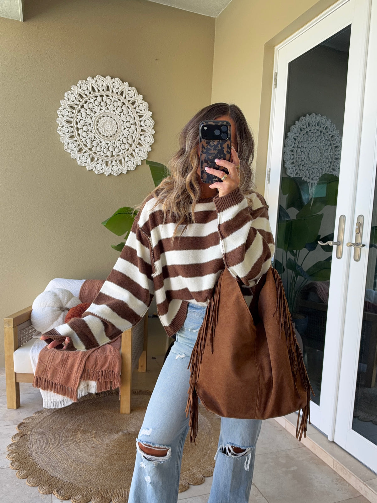 Golden Days Striped Sweater Brown/White